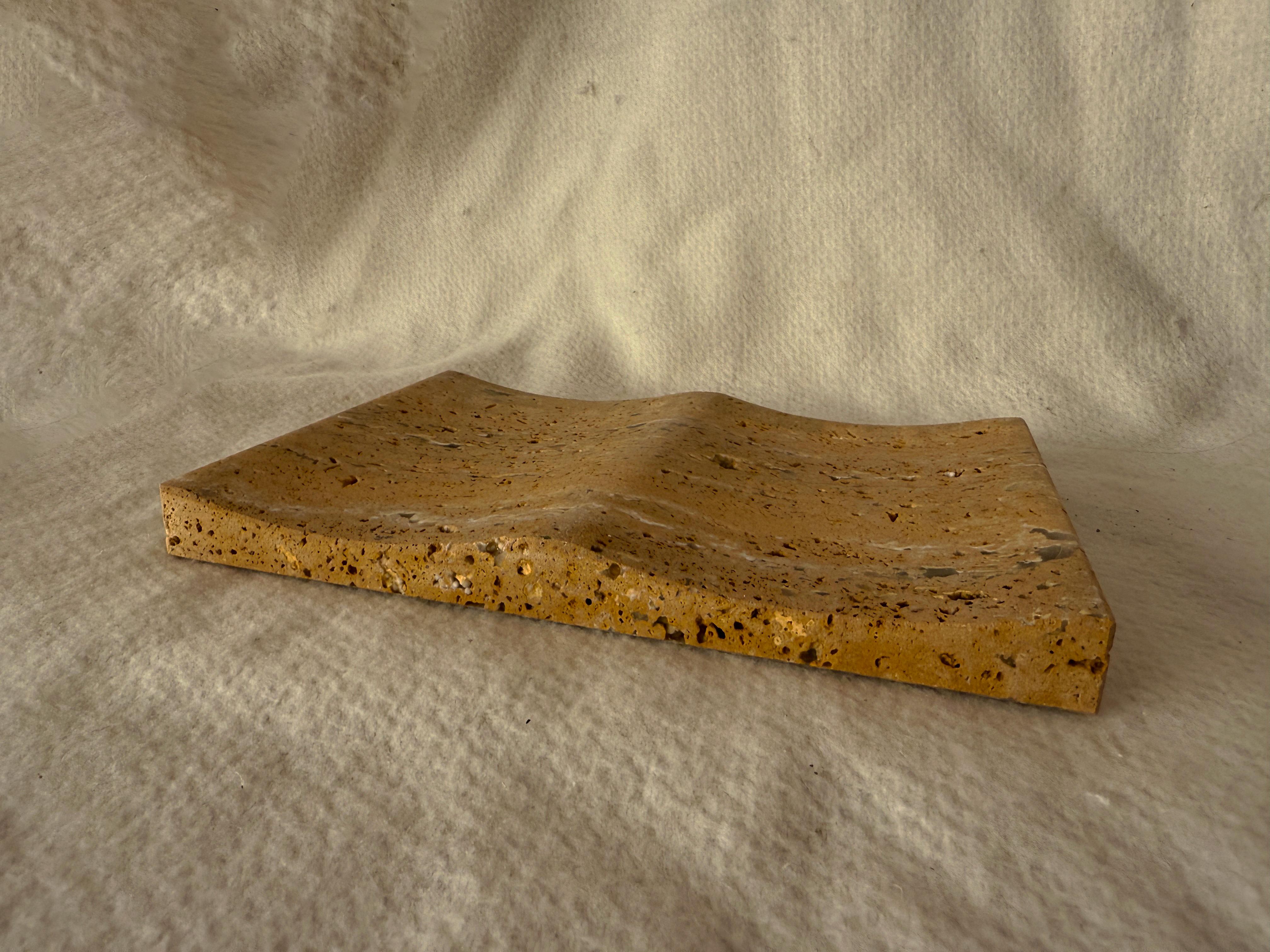 Hand-Crafted Exclusive Persian Yellow Travertine Luxury Jewelry Tray Minimalist Design For Sale