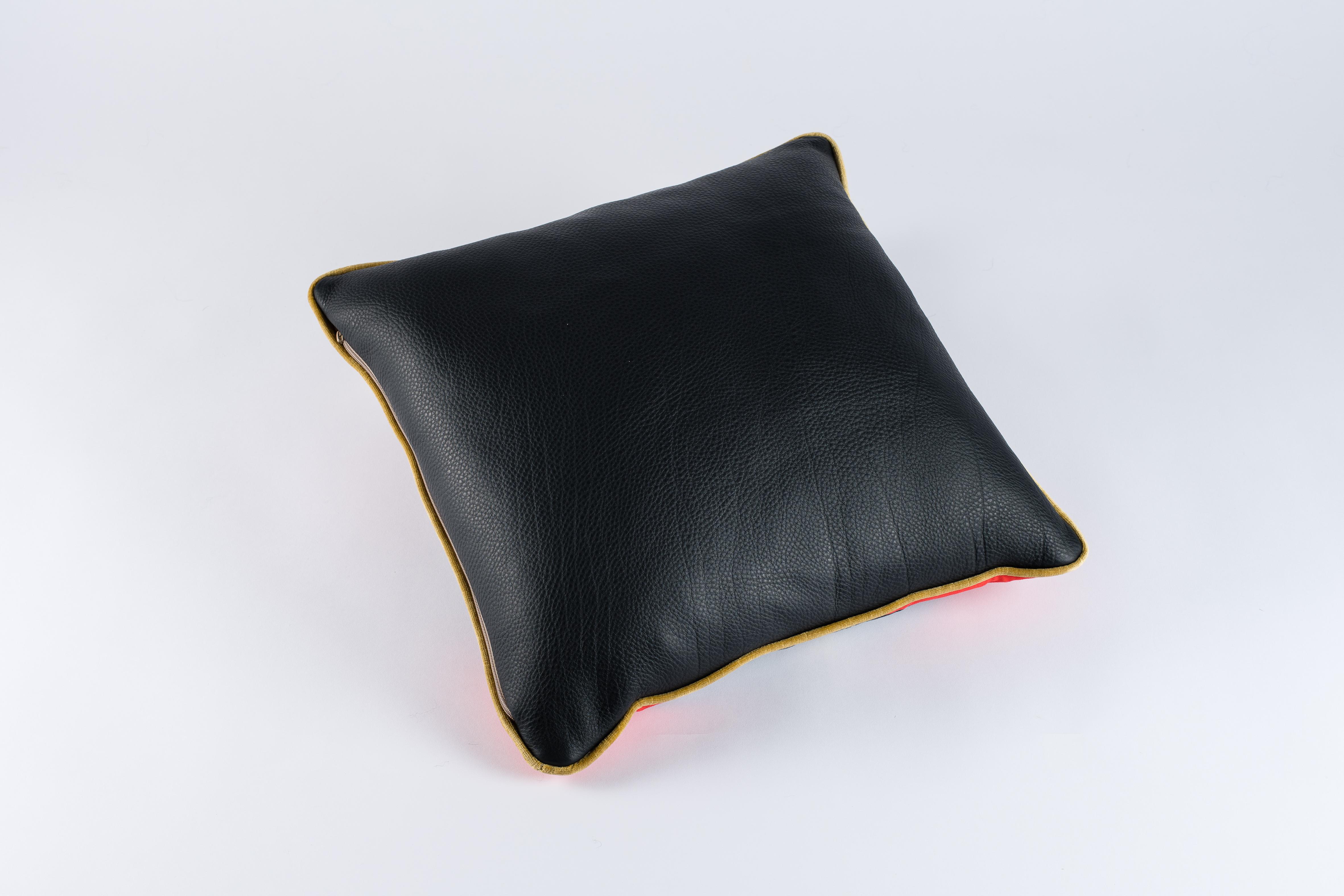 Hand-Crafted Exclusive Pillow, Velvet, Lambskin and Leather For Sale