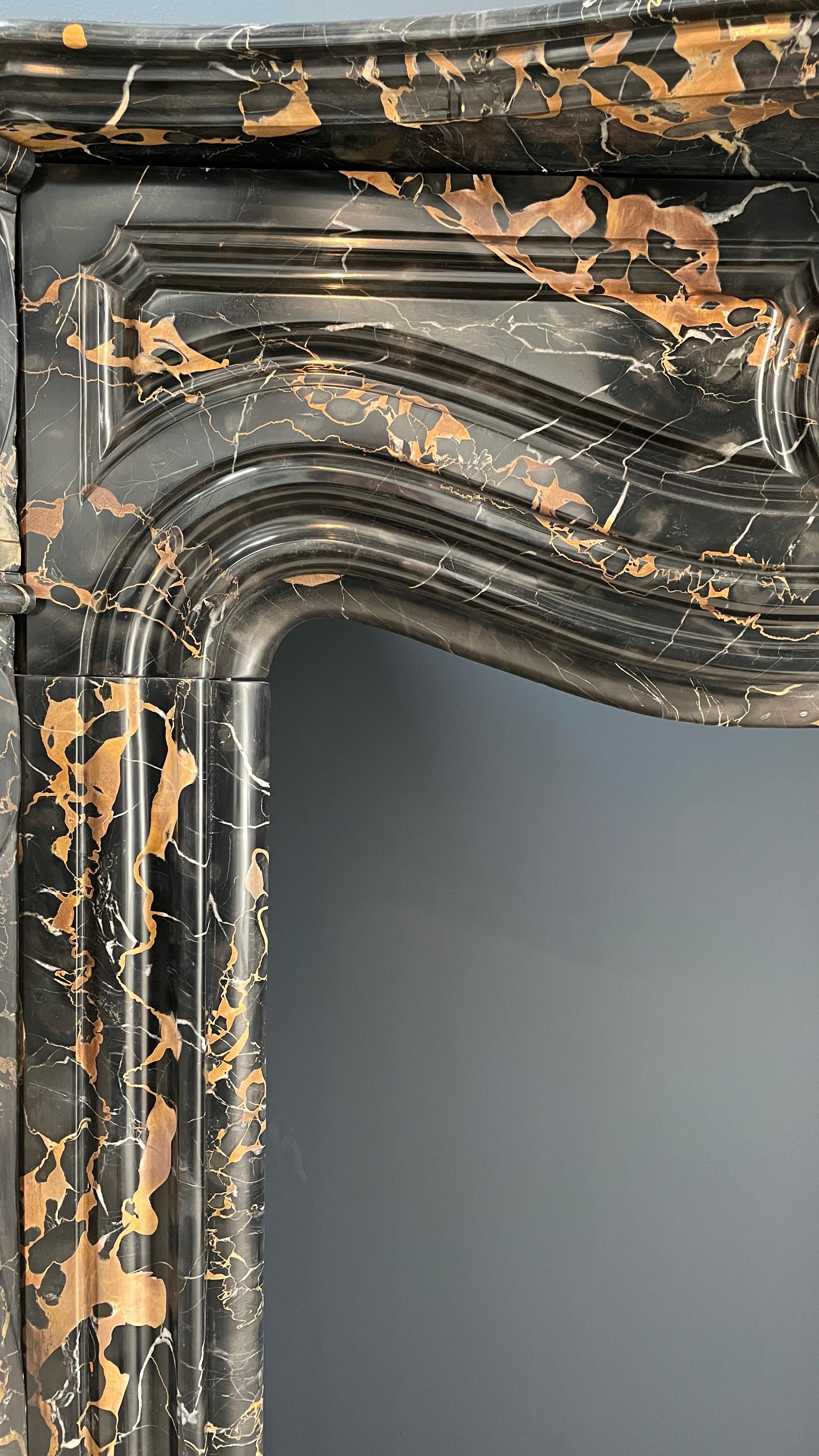Exclusive Portoro Marble Black and Gold Antique Louis XVI Fireplace   For Sale 2