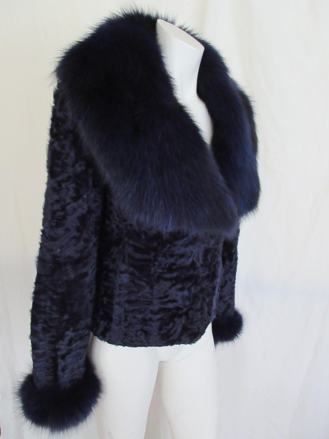 Exclusive Purple Blue Lamb Fox Fur Jacket For Sale 5