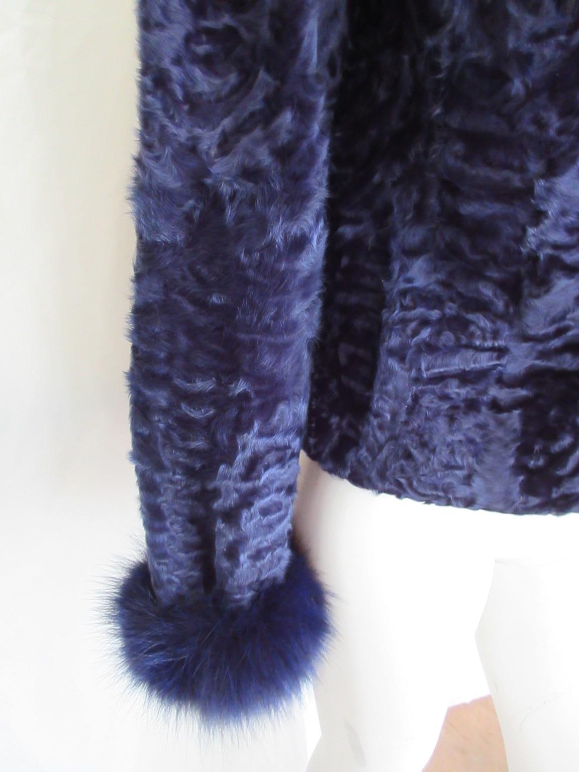 Exclusive Purple Blue Lamb Fox Fur Jacket For Sale 1