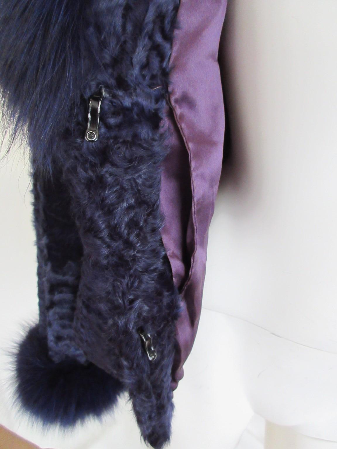 Exclusive Purple Blue Lamb Fox Fur Jacket For Sale 2