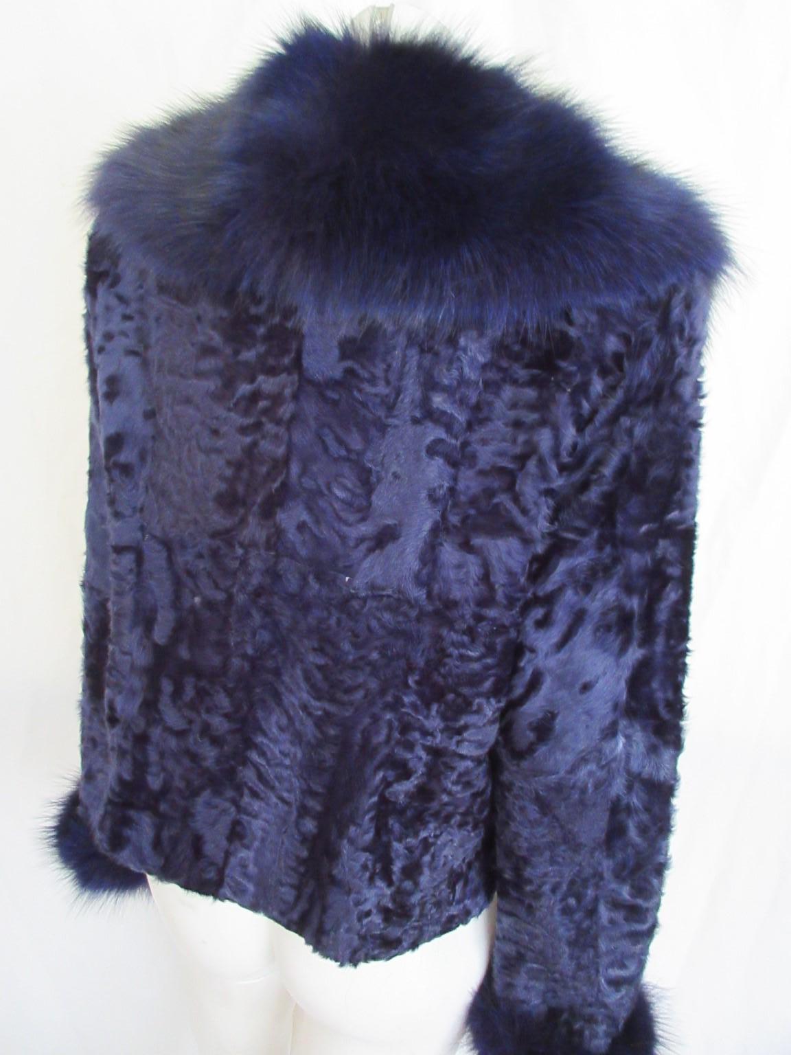 Exclusive Purple Blue Lamb Fox Fur Jacket For Sale 3