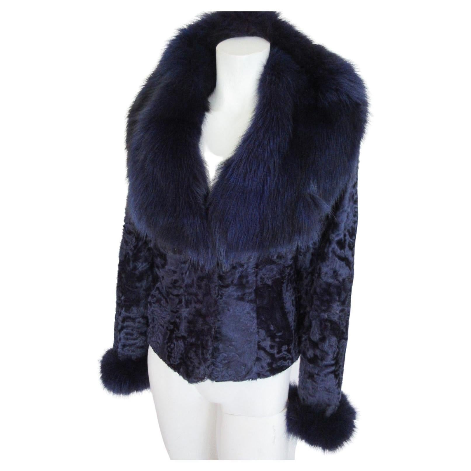 Exclusive Purple Blue Lamb Fox Fur Jacket