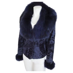 Vintage Exclusive Purple Blue Lamb Fox Fur Jacket