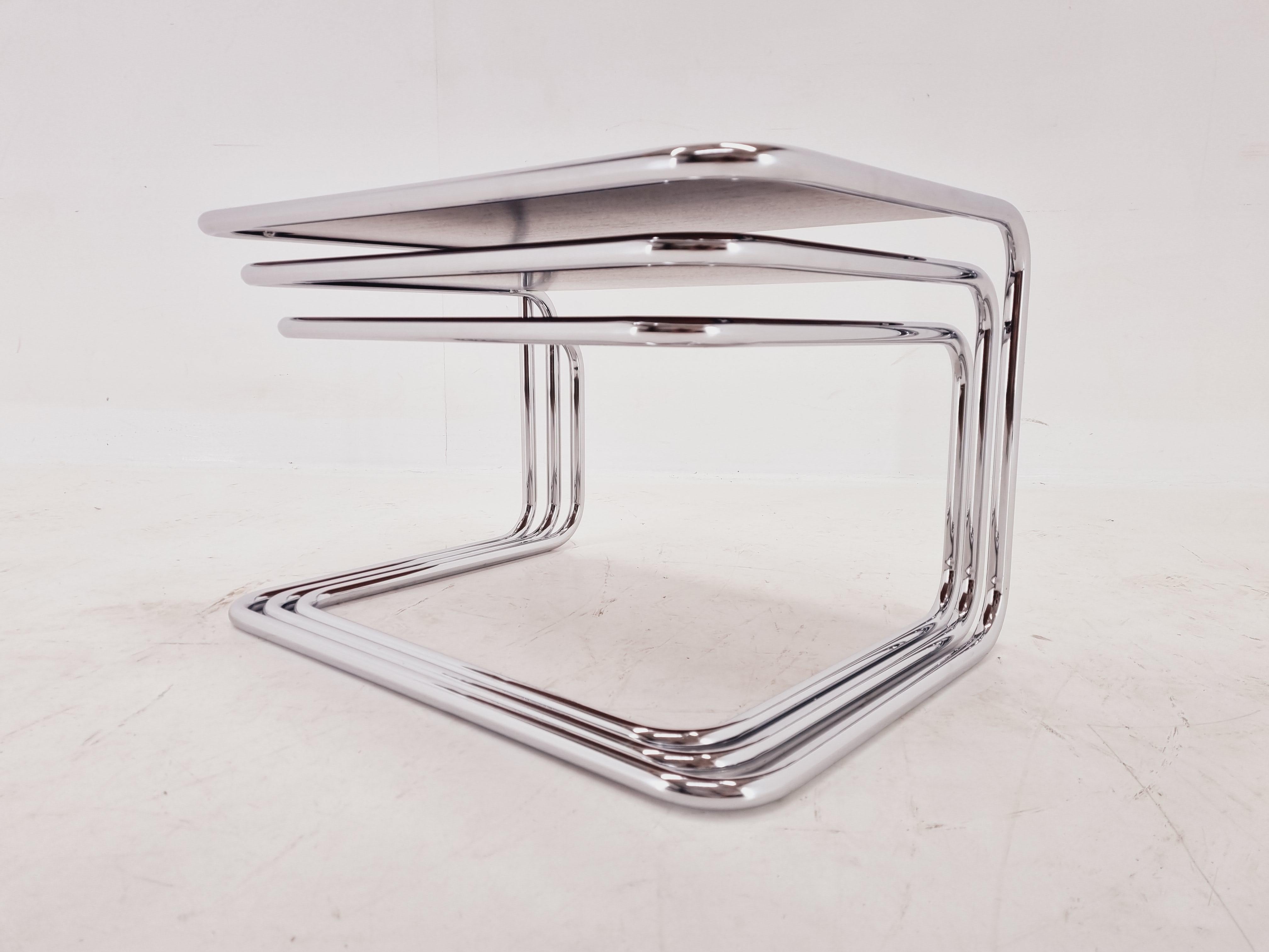 Exclusive Rare Midcentury Nesting Tables, Cocobolo Palisandr and Chrome, 1950s. For Sale 5