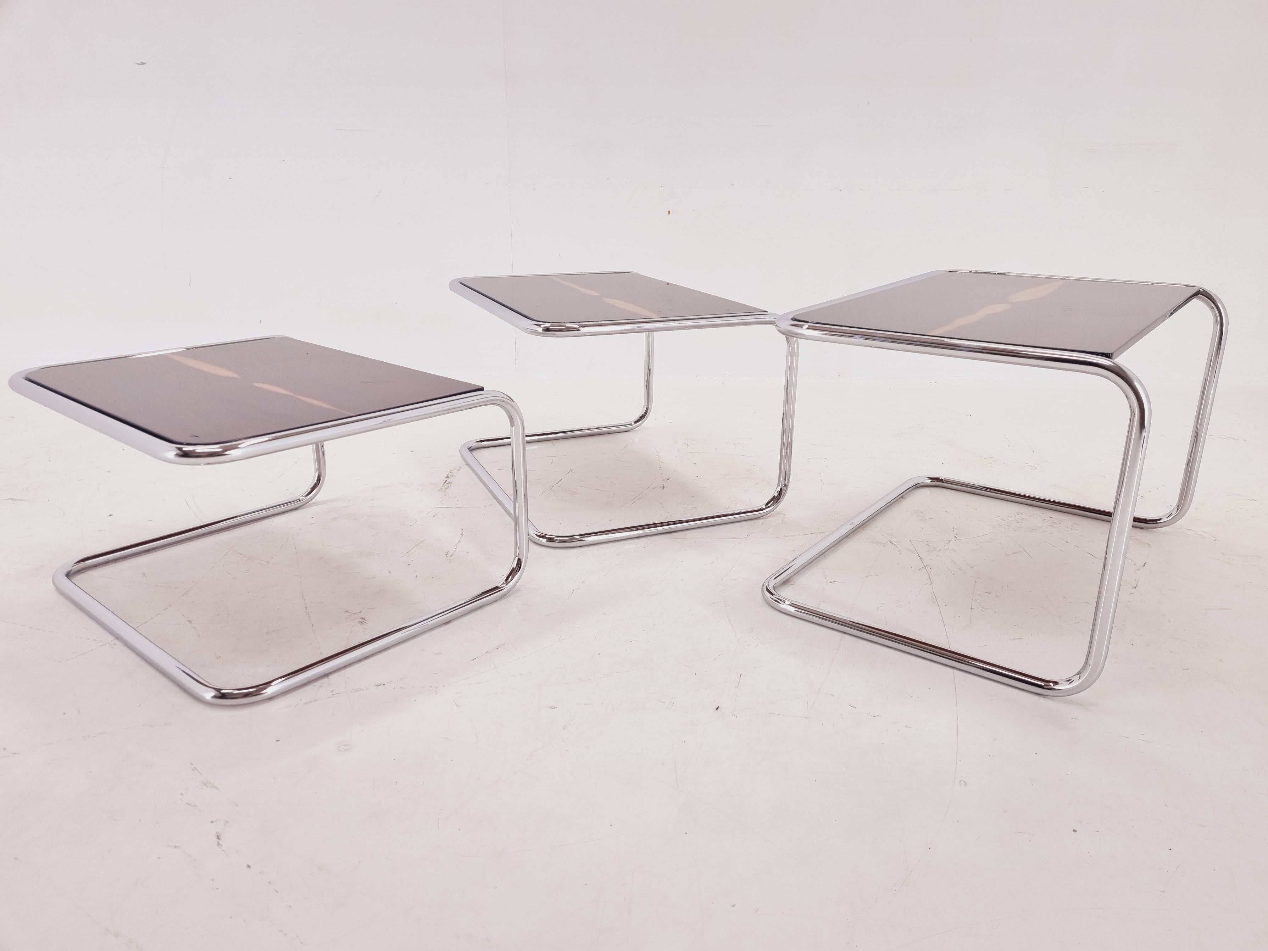 Exclusive Rare Midcentury Nesting Tables, Cocobolo Palisandr and Chrome, 1950s. For Sale 6
