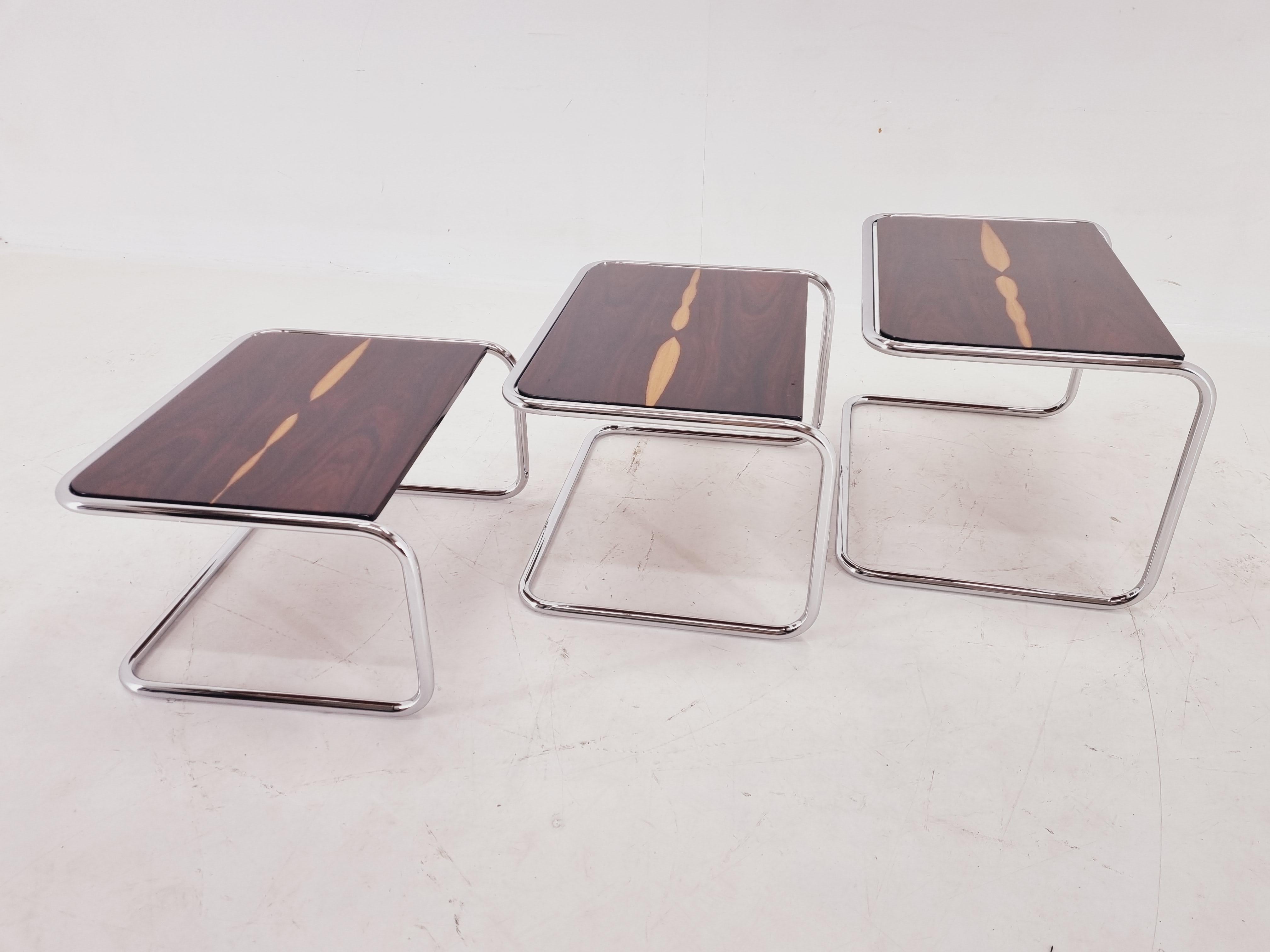 Exclusive Rare Midcentury Nesting Tables, Cocobolo Palisandr and Chrome, 1950s. For Sale 7