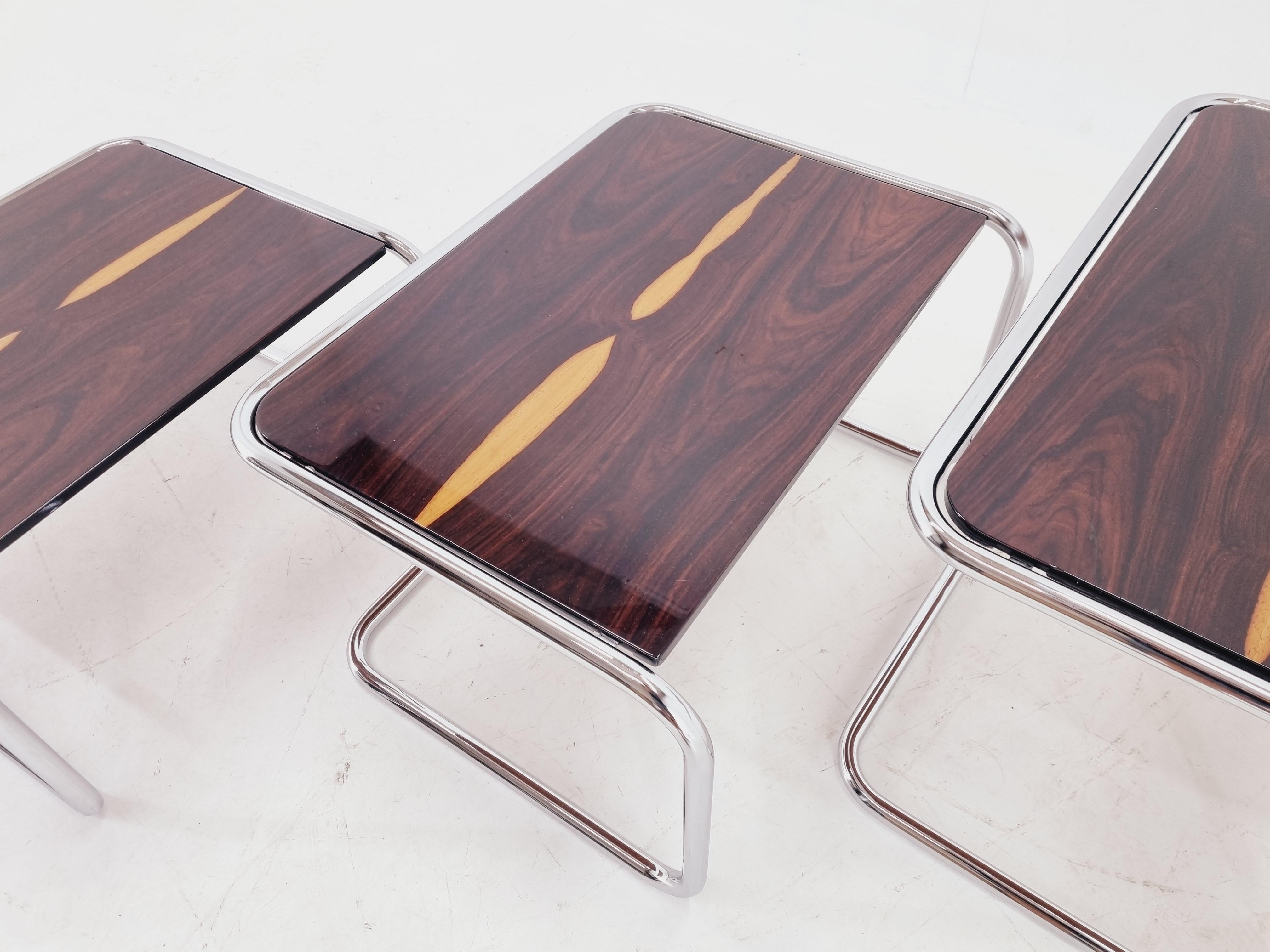 Exclusive Rare Midcentury Nesting Tables, Cocobolo Palisandr and Chrome, 1950s. For Sale 8