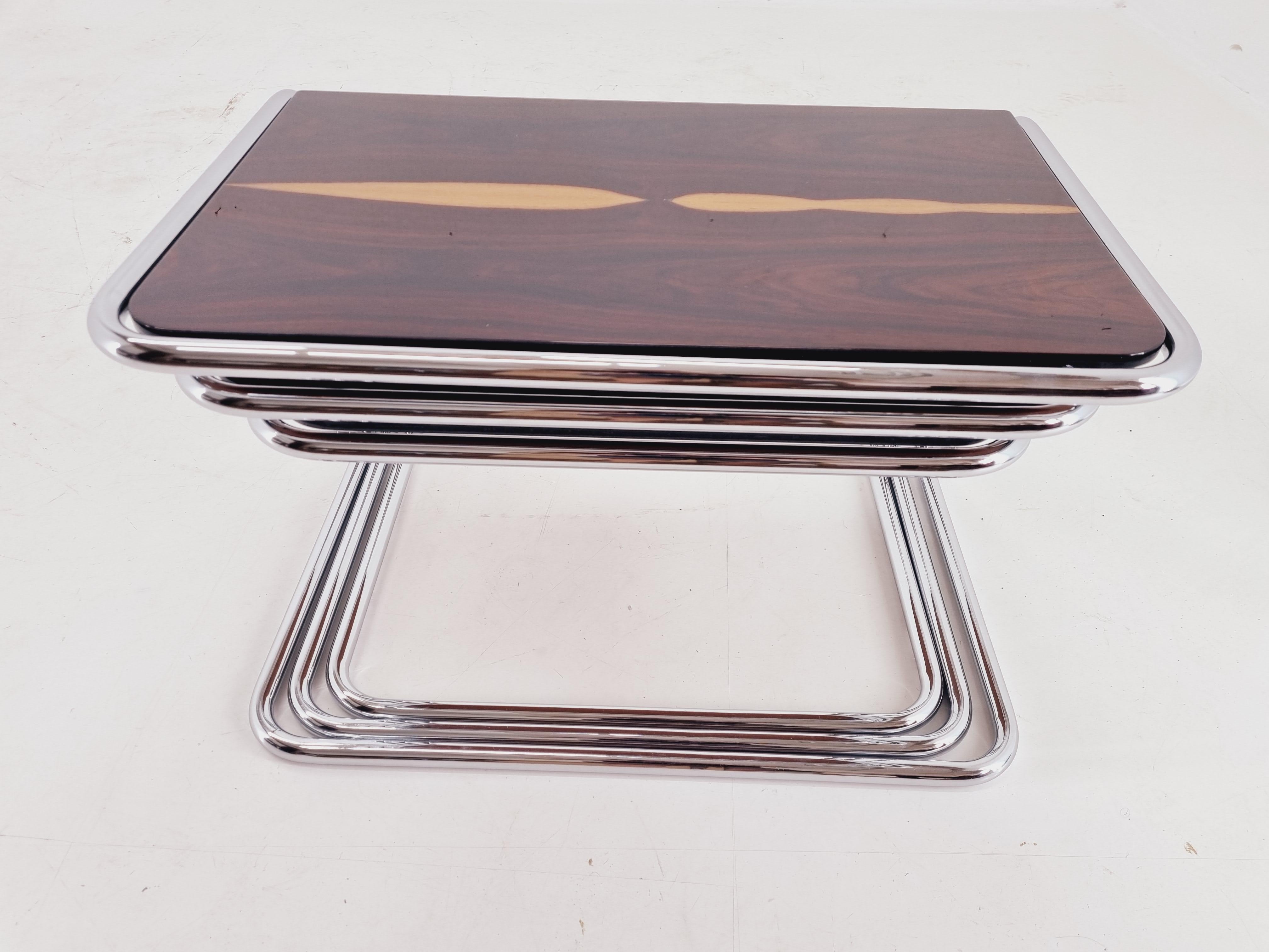 Exclusive Rare Midcentury Nesting Tables, Cocobolo Palisandr and Chrome, 1950s. For Sale 9