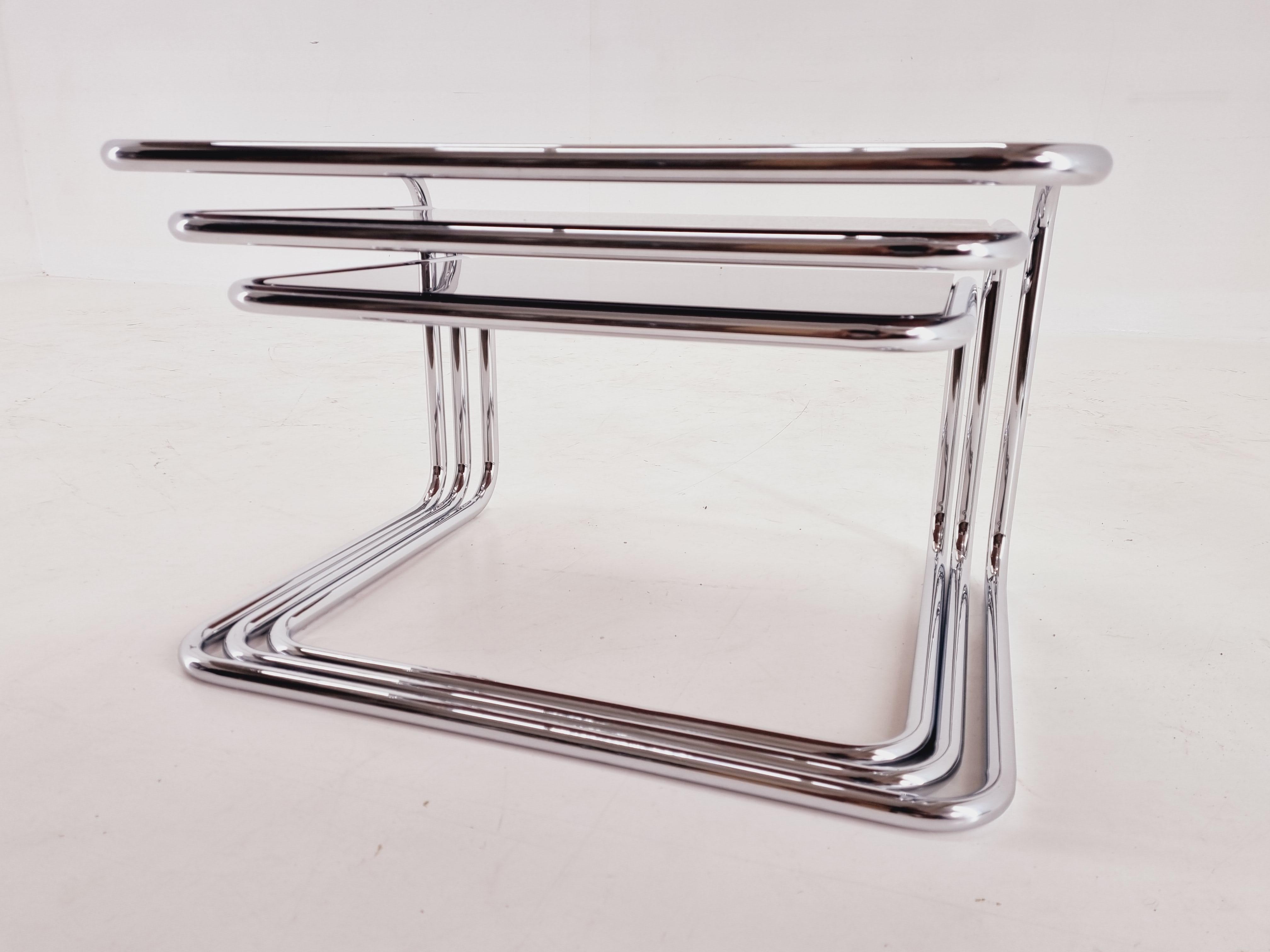 Exclusive Rare Midcentury Nesting Tables, Cocobolo Palisandr and Chrome, 1950s. For Sale 10