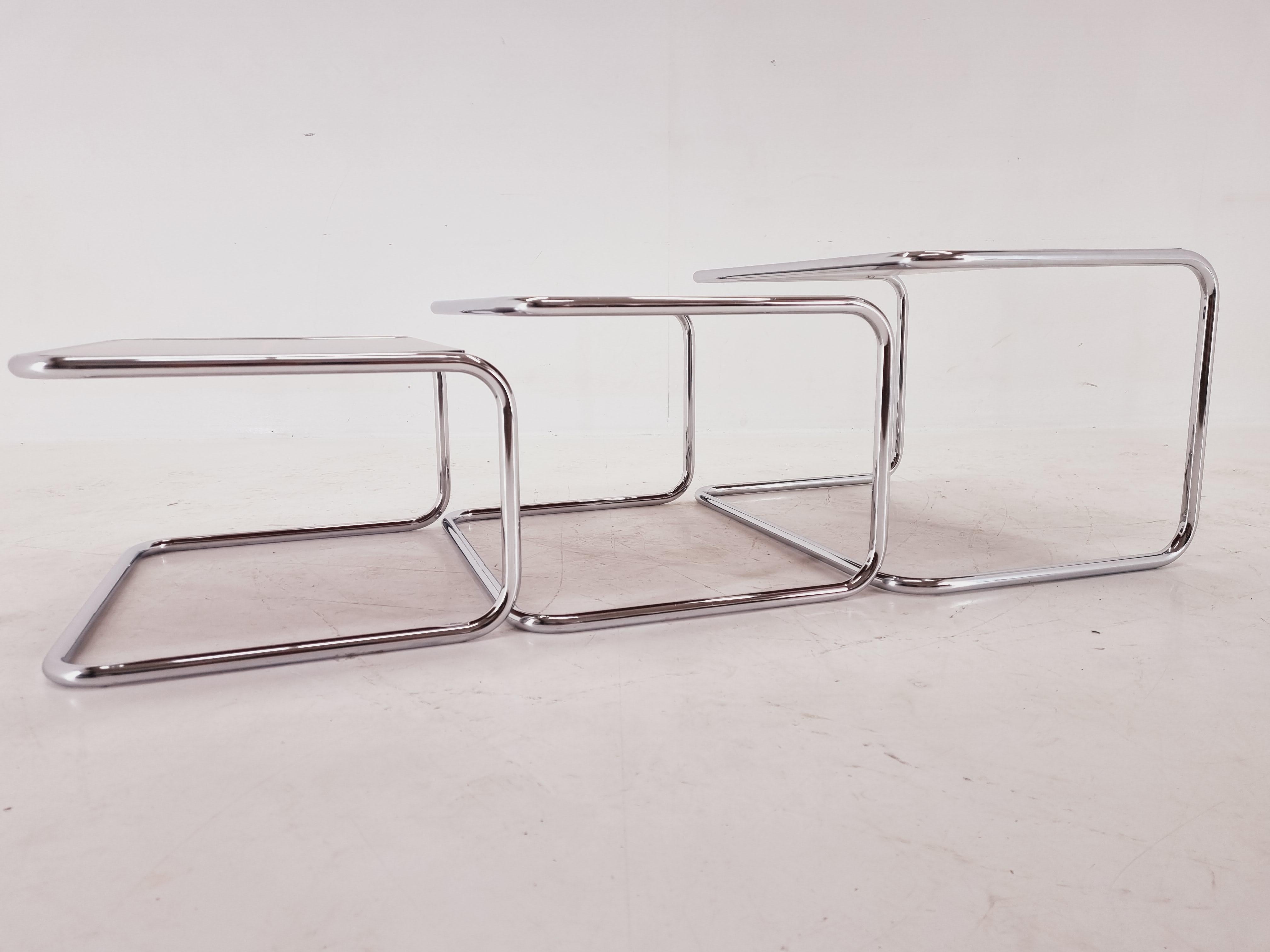 German Exclusive Rare Midcentury Nesting Tables, Cocobolo Palisandr and Chrome, 1950s. For Sale