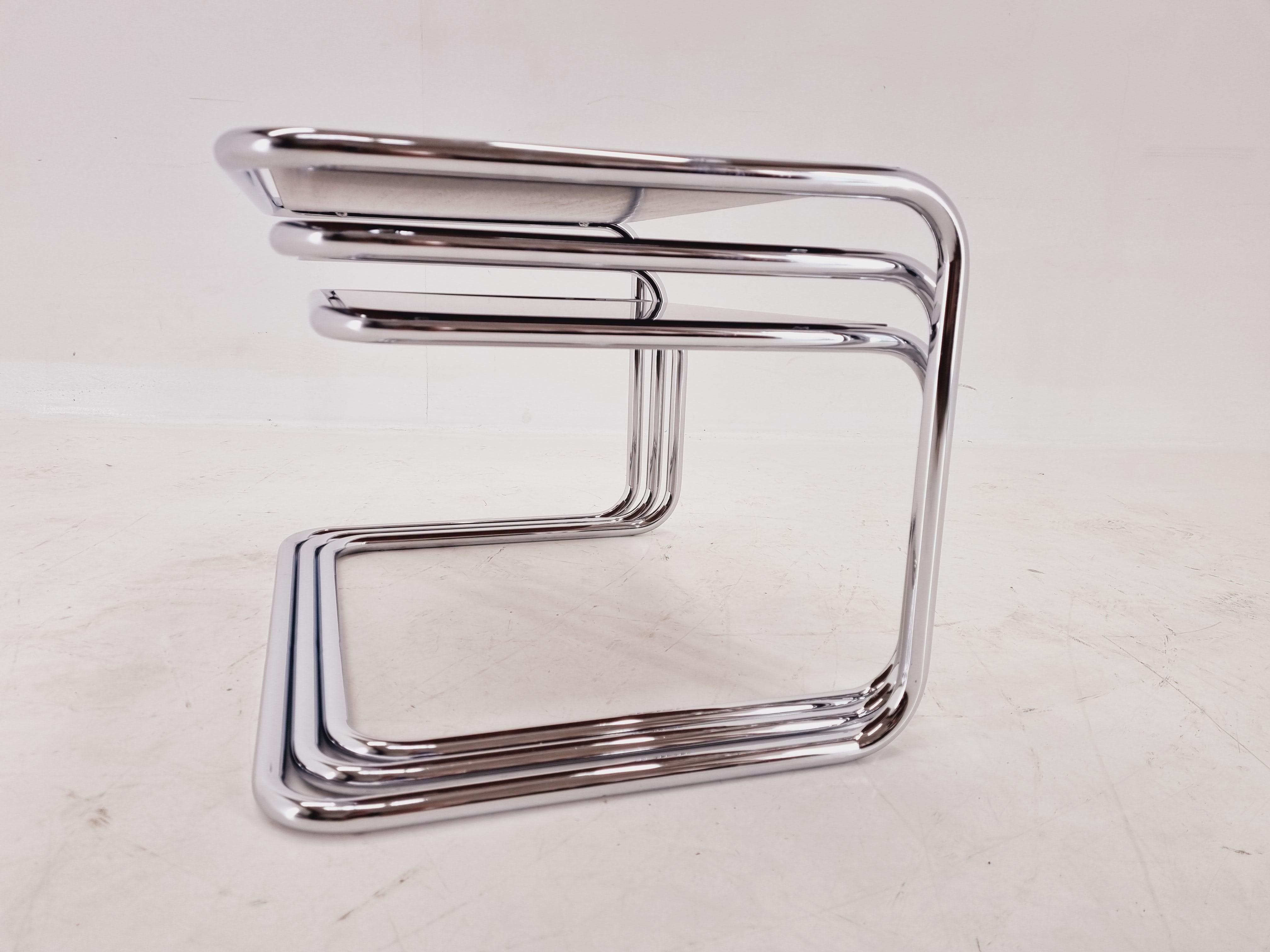 Exclusive Rare Midcentury Nesting Tables, Cocobolo Palisandr and Chrome, 1950s. For Sale 1