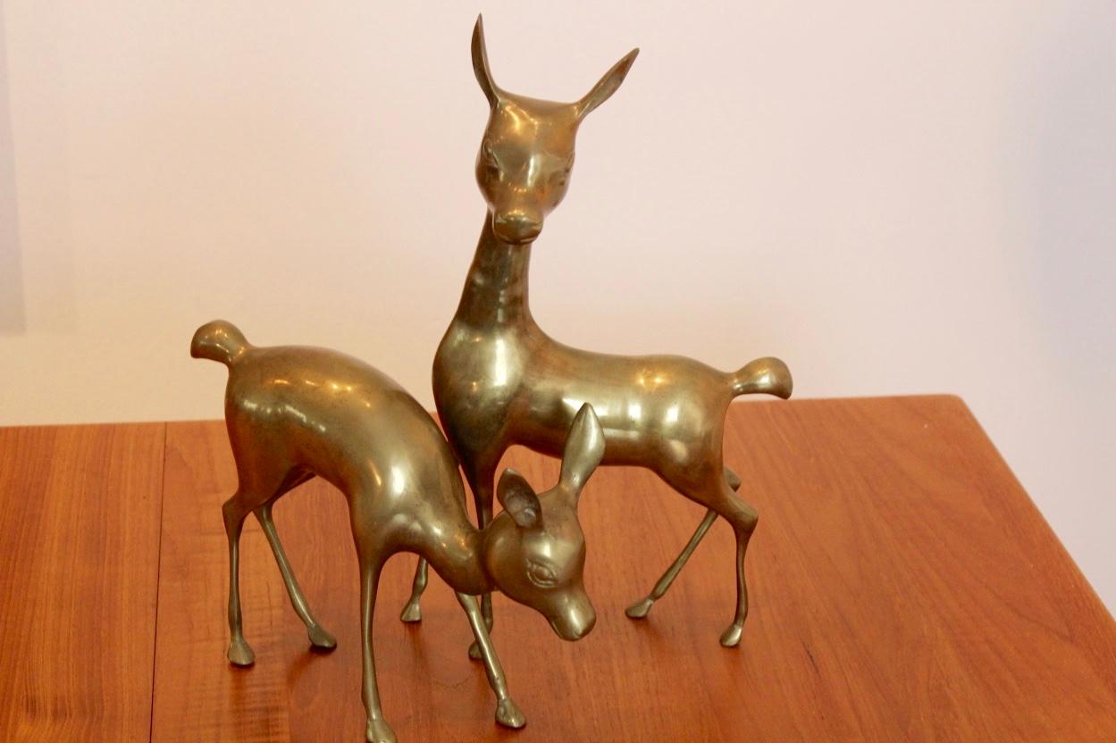 Hollywood Regency Exclusive Set ‘Bambi’ Brass Deer Sculptures, France, 1970s