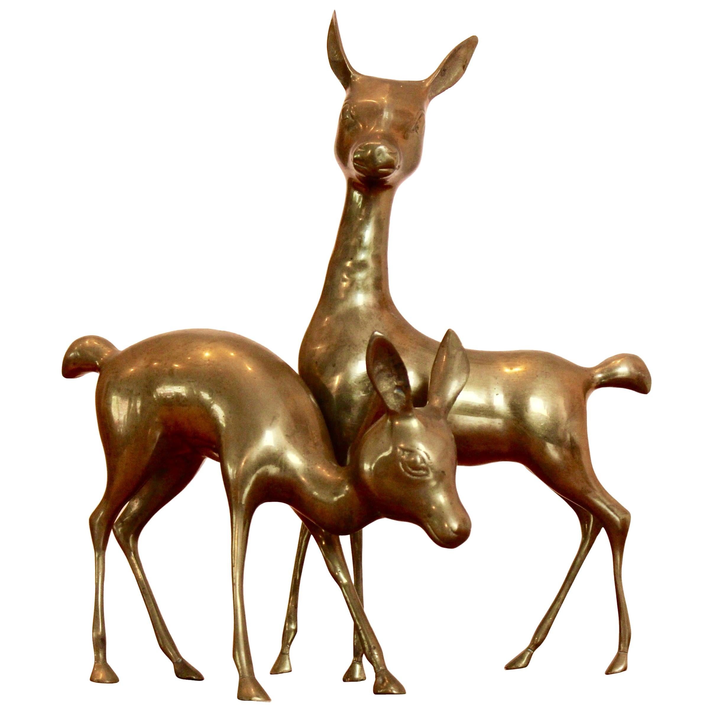 Exclusive Set ‘Bambi’ Brass Deer Sculptures, France, 1970s