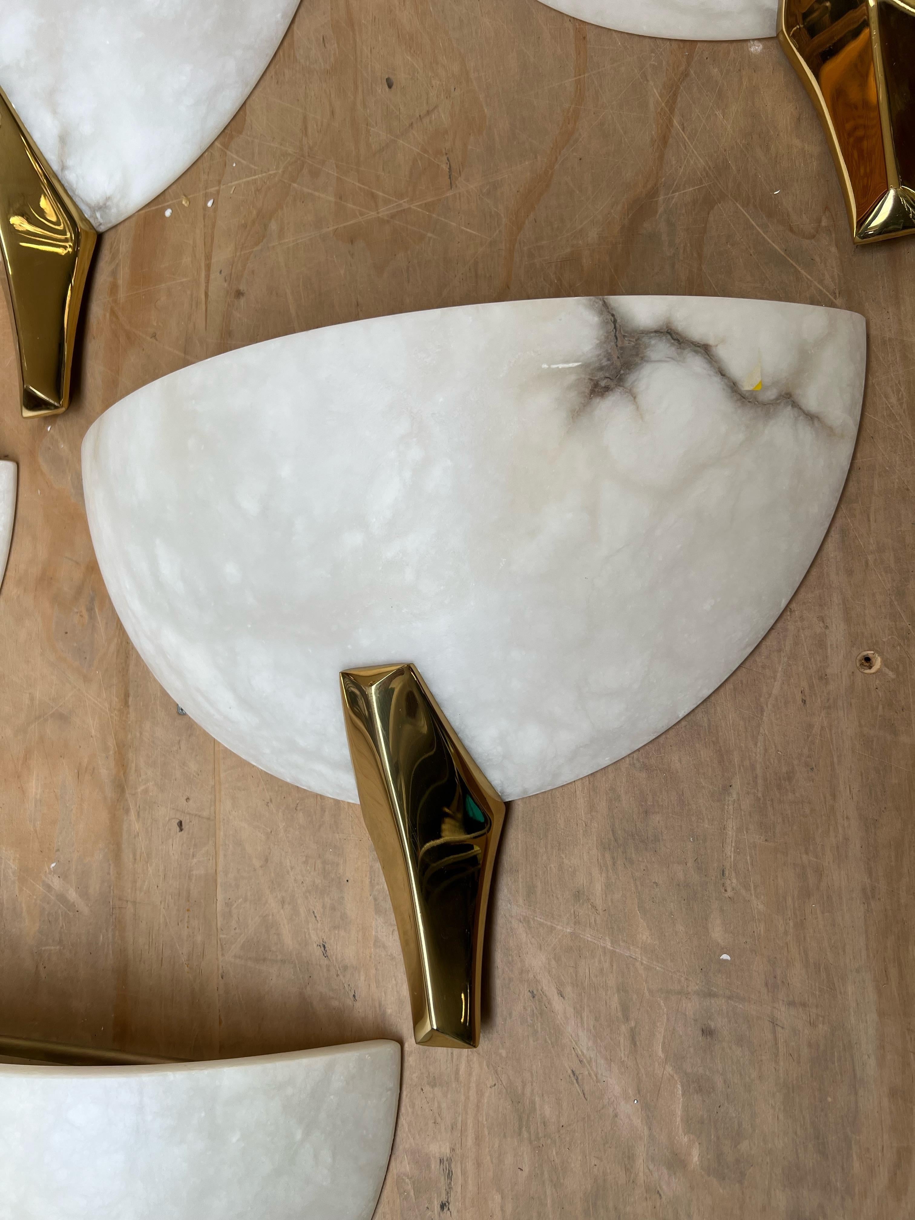 Exclusive Set of 10 Mid-Century Era, Art Deco Style Mint Alabaster Wall Sconces  For Sale 6