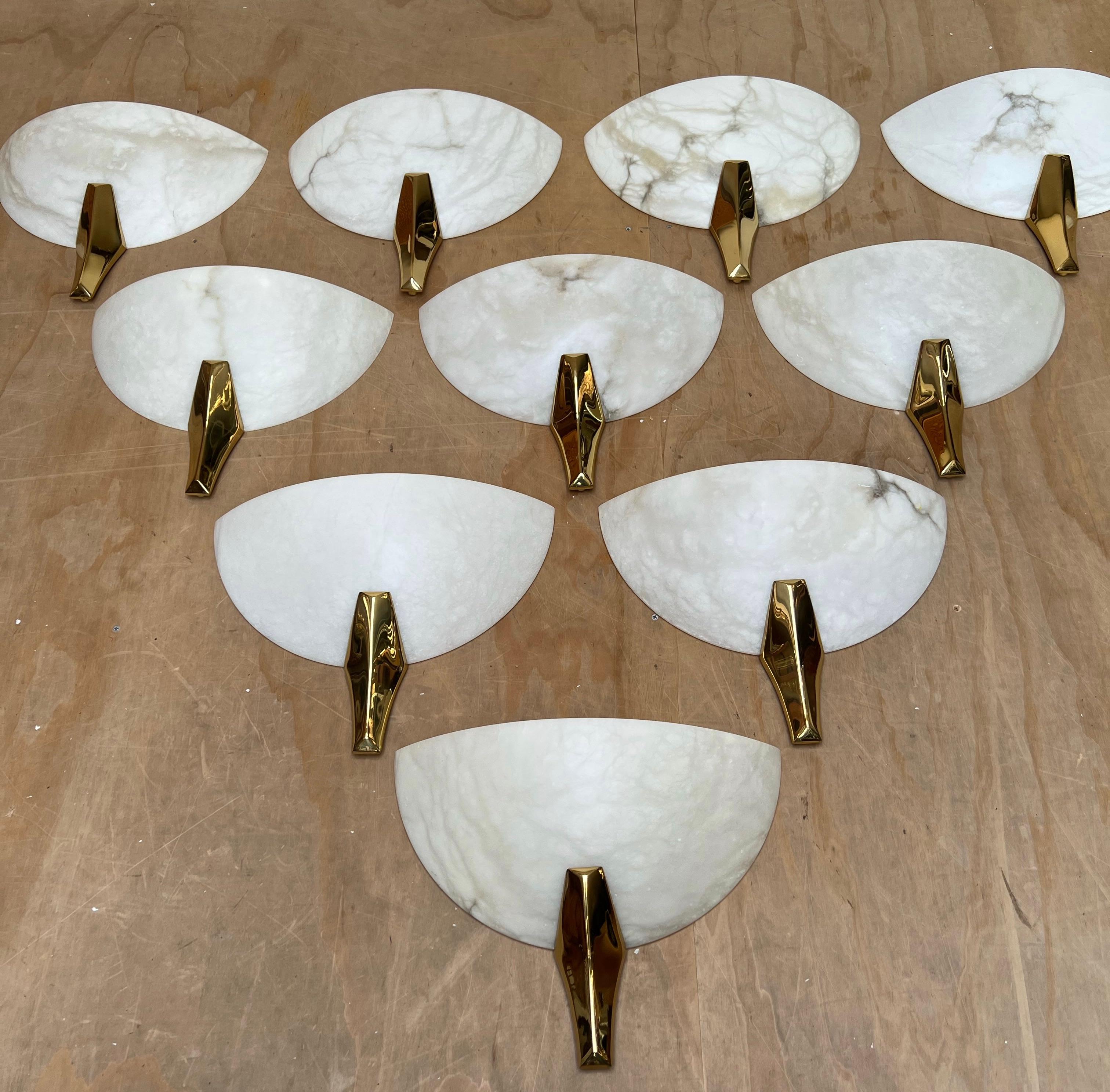 Exclusive Set of 10 Mid-Century Era, Art Deco Style Mint Alabaster Wall Sconces  For Sale 8
