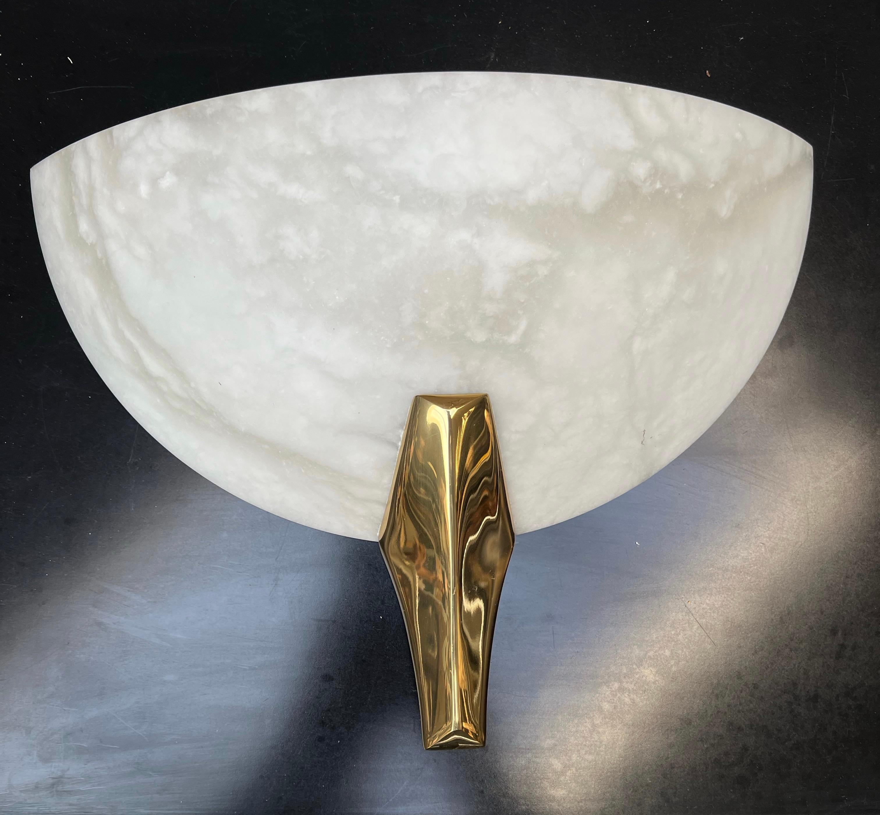 Exclusive Set of 10 Mid-Century Era, Art Deco Style Mint Alabaster Wall Sconces  For Sale 12