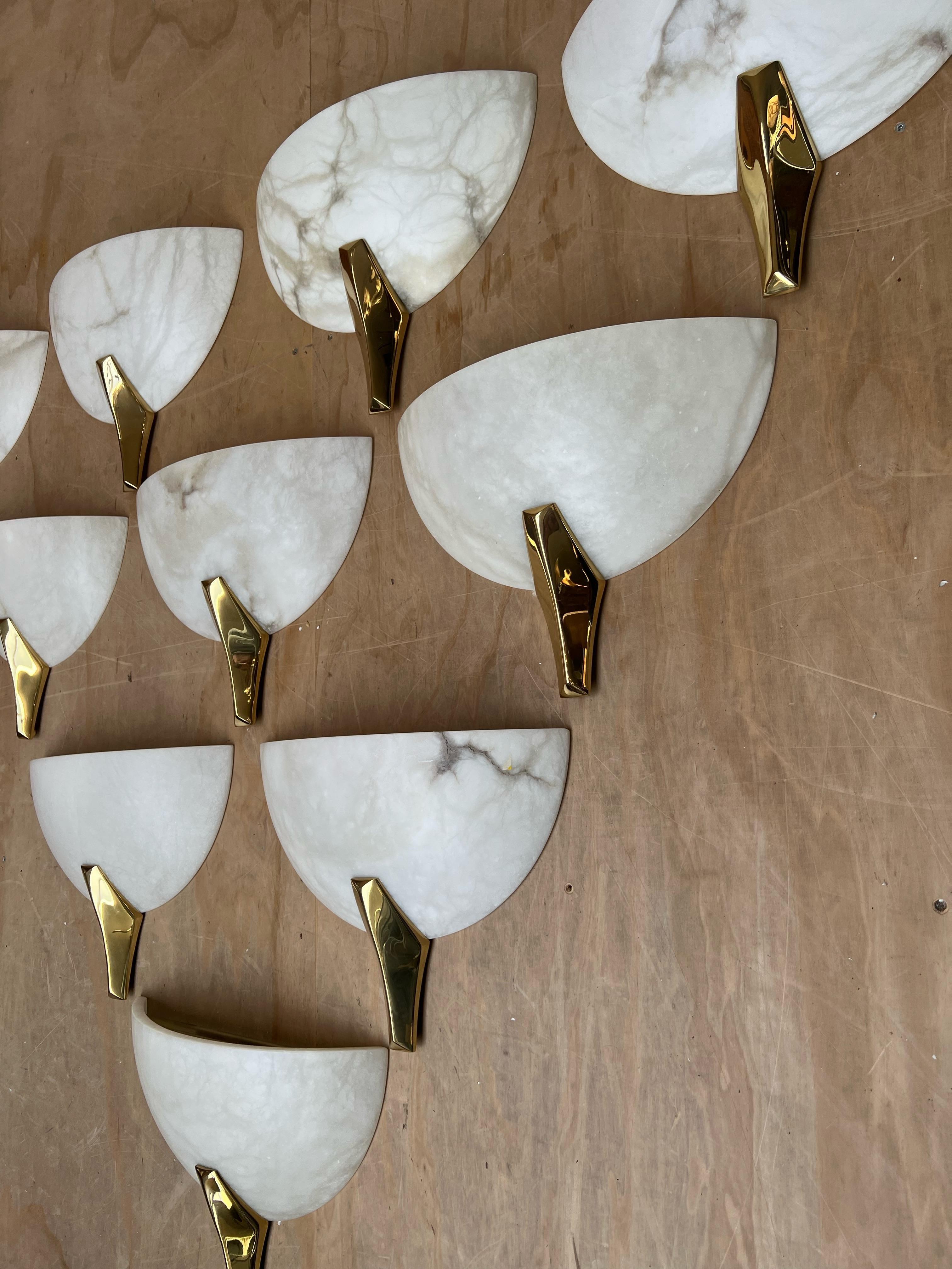 Exclusive Set of 10 Mid-Century Era, Art Deco Style Mint Alabaster Wall Sconces  For Sale 1