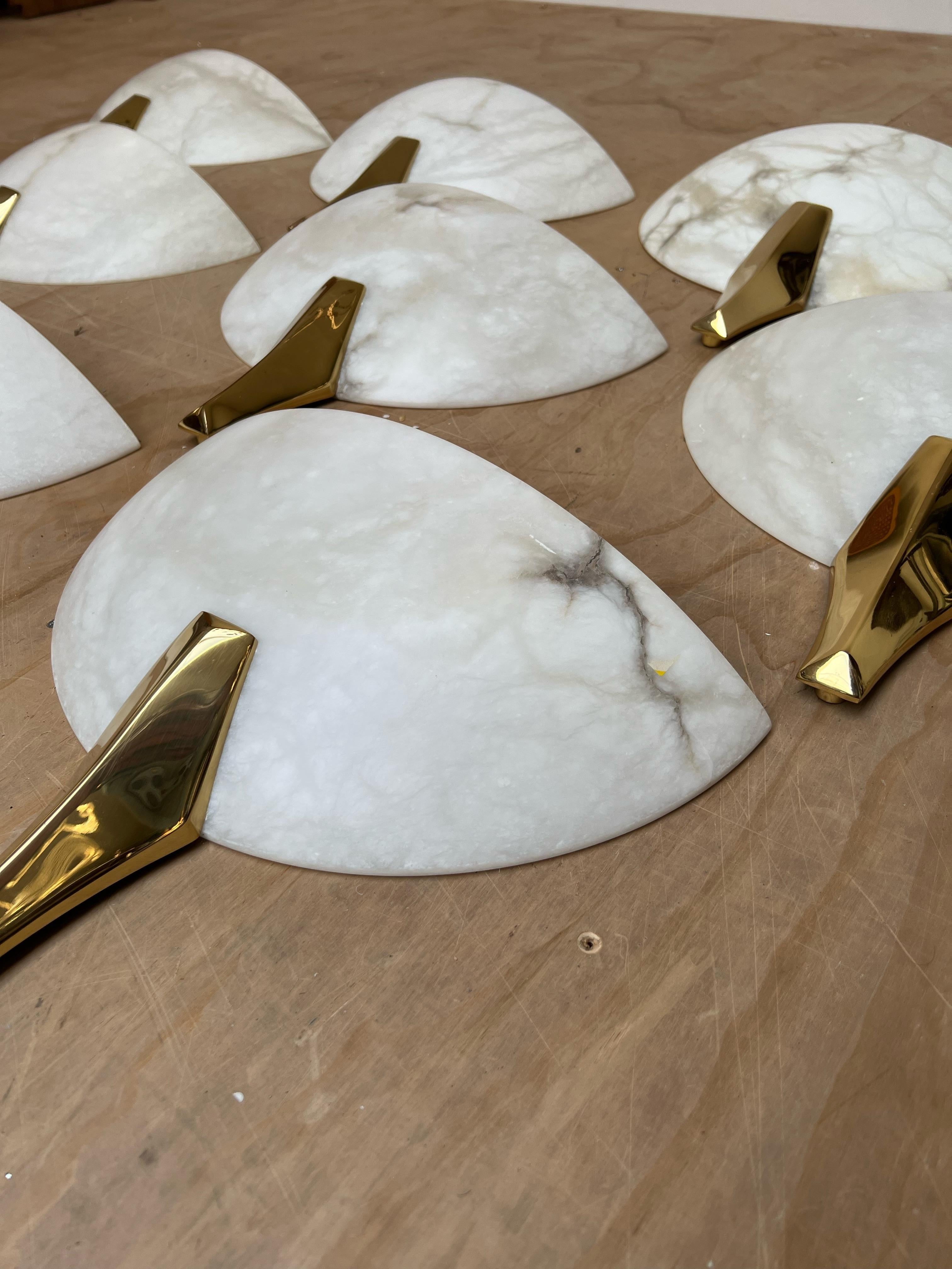 Exclusive Set of 10 Mid-Century Era, Art Deco Style Mint Alabaster Wall Sconces  For Sale 3