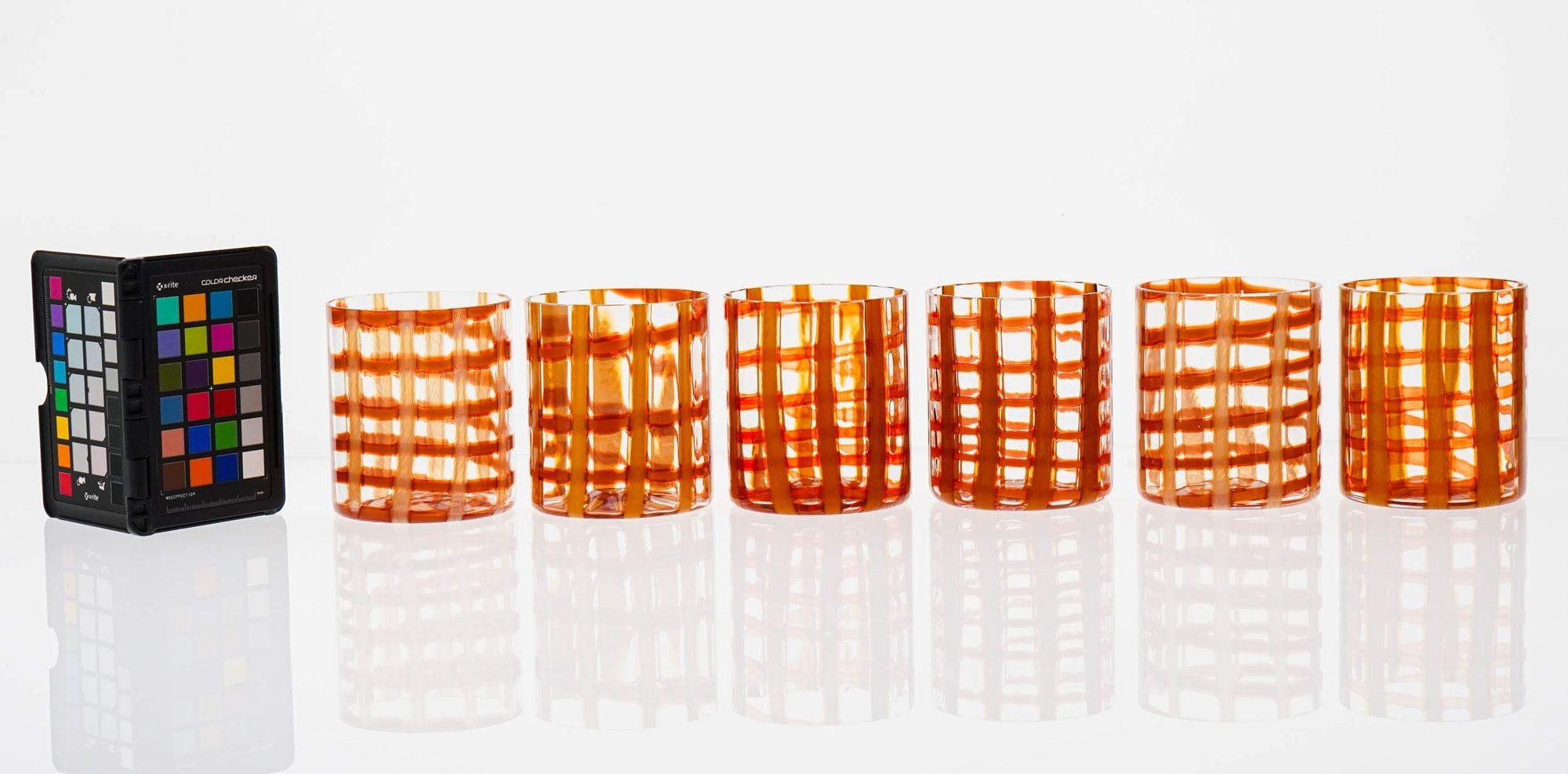 Esclusivo set di 6 bicchieri di Murano, Zanfirico arancione bruciato su bianco, Cenedese in vendita 13