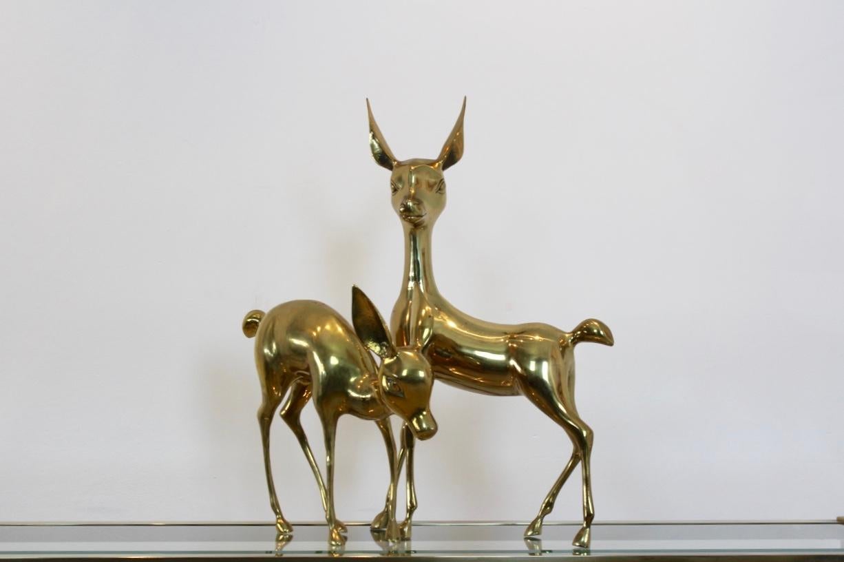 Hollywood Regency Exclusive Set of Extra Large ‘Bambi’ Brass Deer Sculptures, France, 1970s For Sale