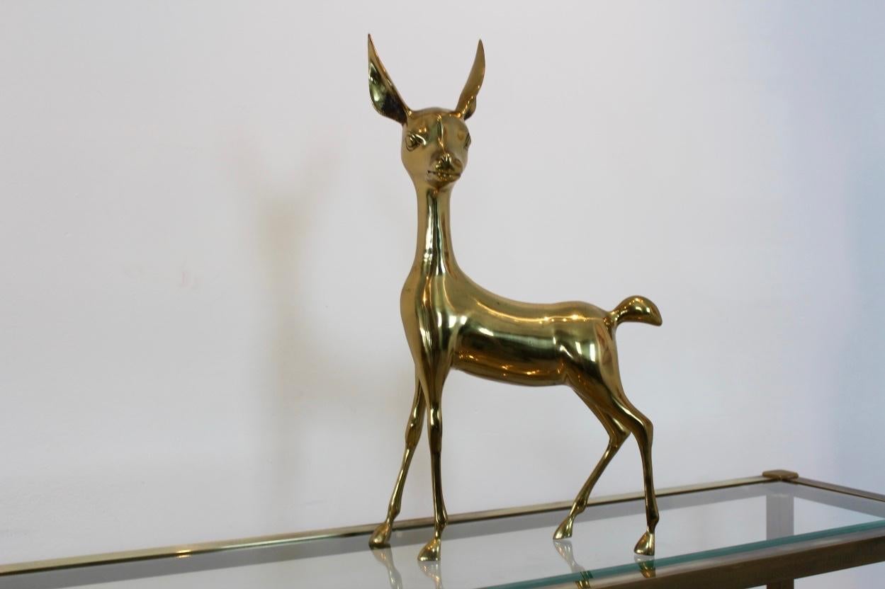 Exklusiver Satz extra großer 'Bambi'-Hirschskulpturen aus Messing, Frankreich, 1970er Jahre im Angebot 1
