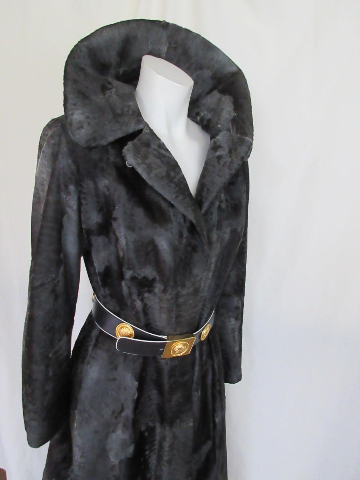 Exclusive Silver Grey Broadtail Lamb Fur Coat For Sale 6