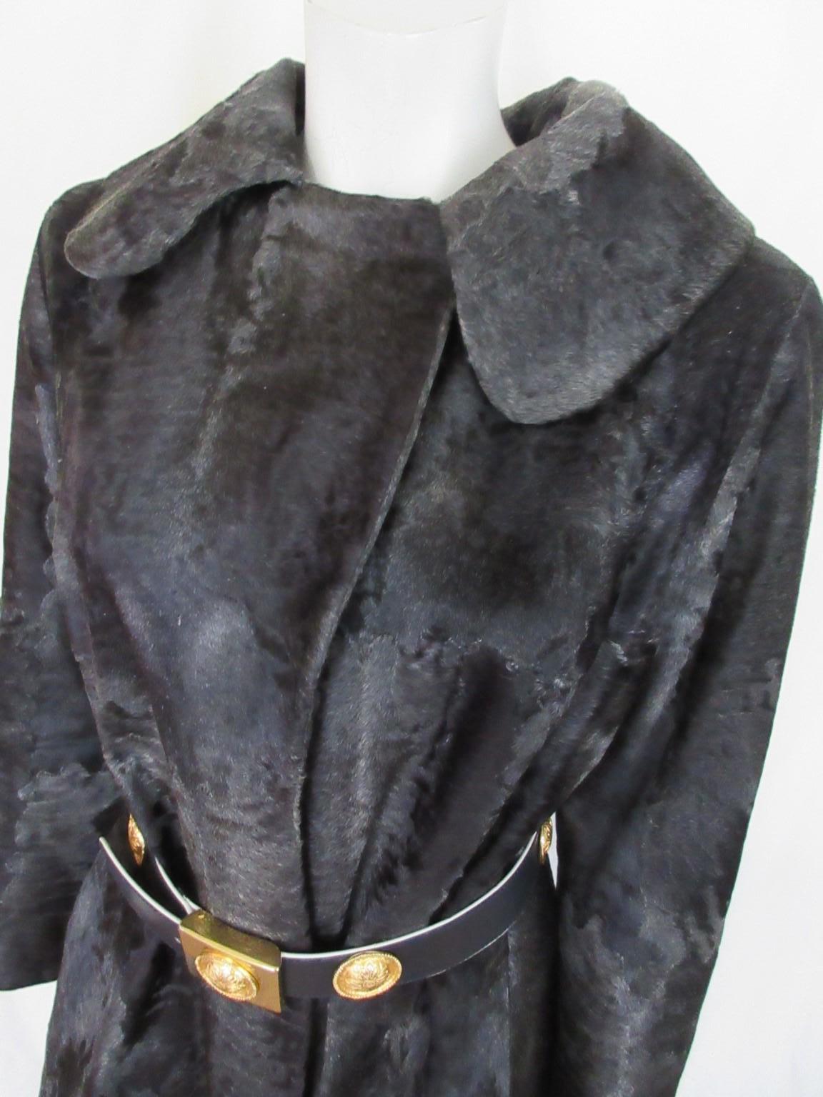 Black Exclusive Silver Grey Broadtail Lamb Fur Coat For Sale