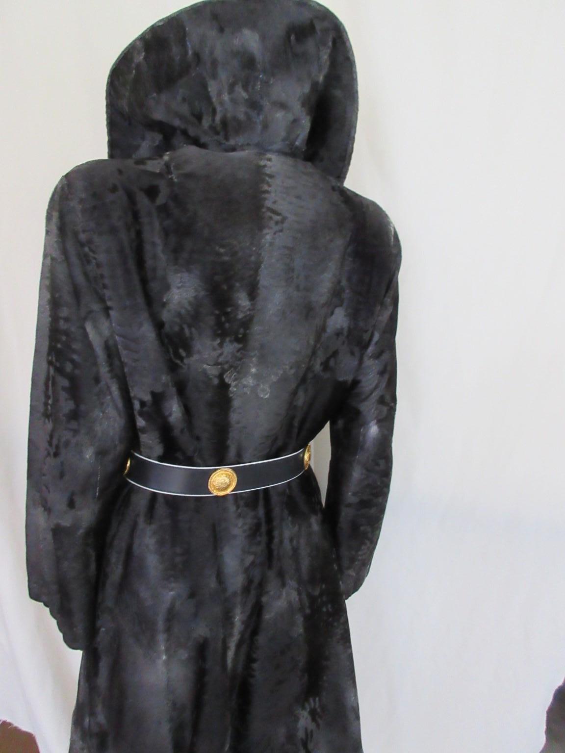Exclusive Silver Grey Broadtail Lamb Fur Coat In Fair Condition For Sale In Amsterdam, NL