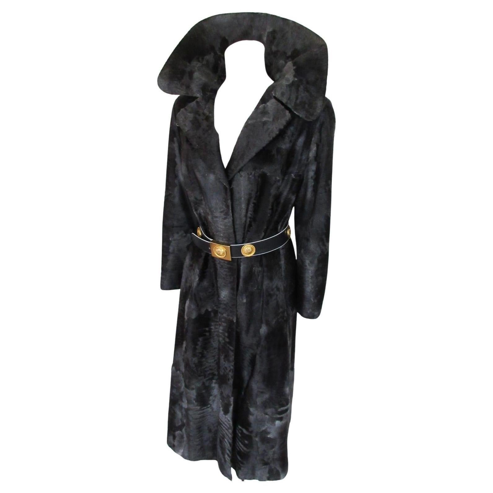 Exclusive Silver Grey Broadtail Lamb Fur Coat For Sale