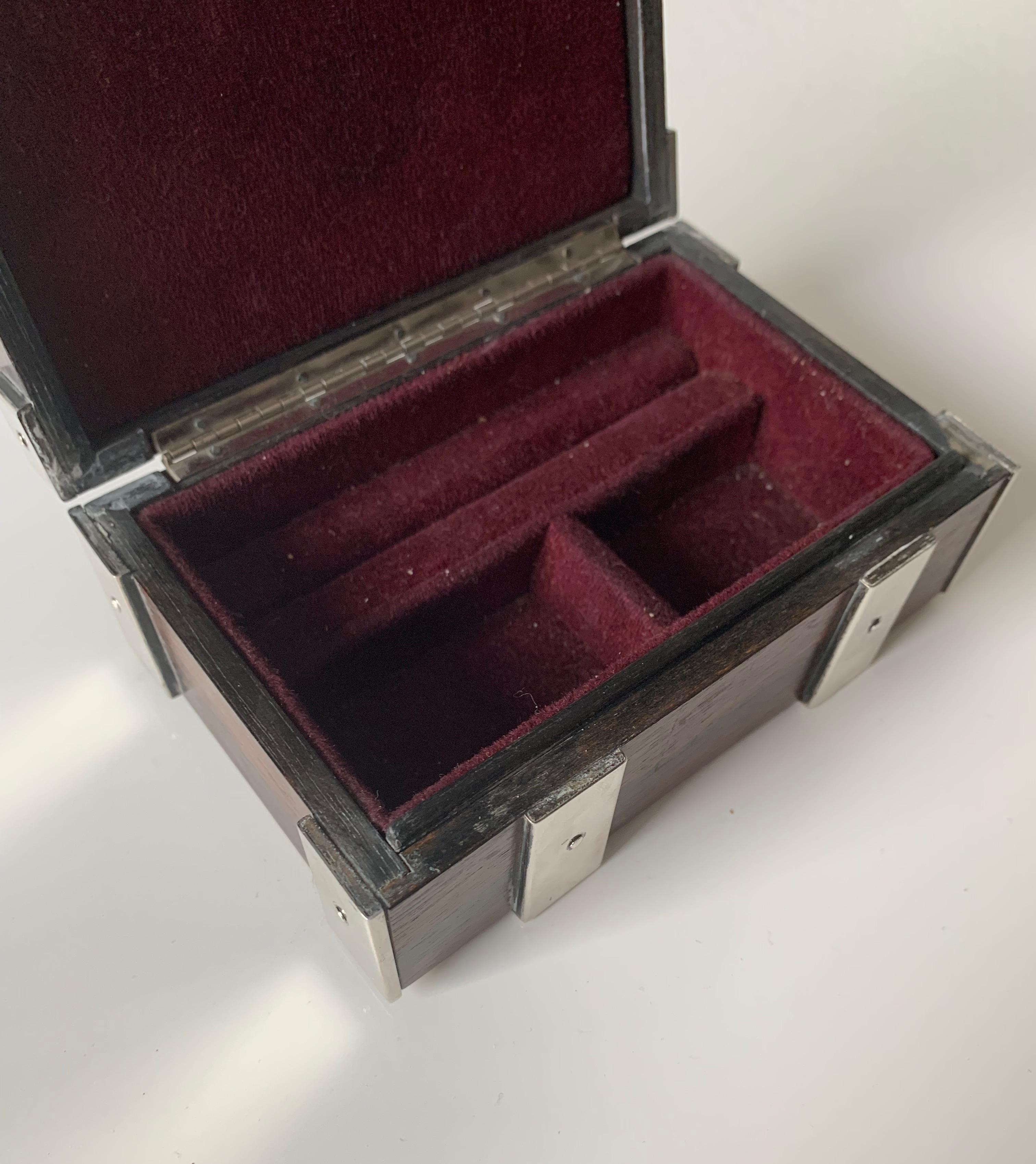 Exclusive & Stylish Solid Silver & Coromandel Ring or Jewelry Box w. Makers Mark 8