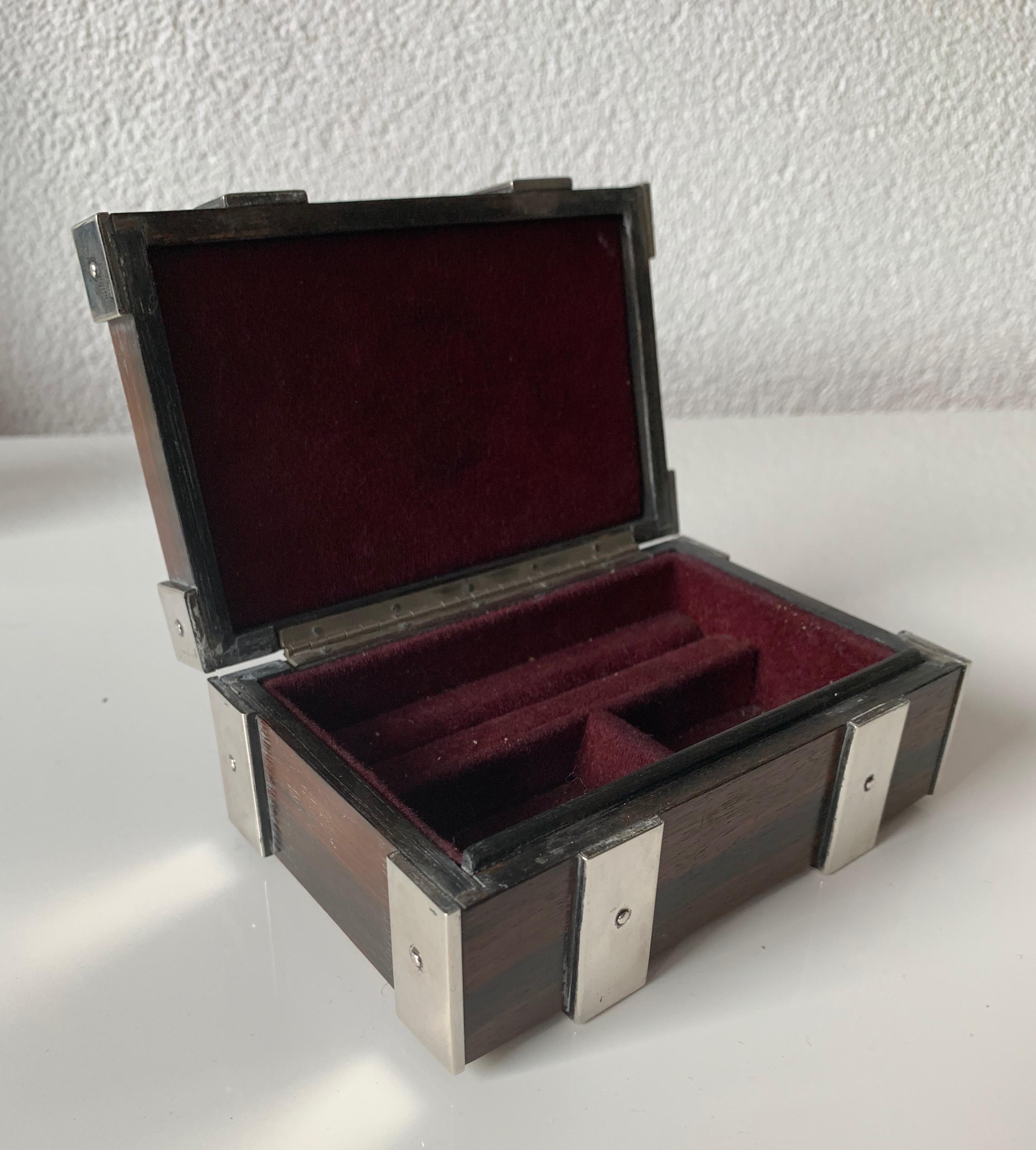 Exclusive & Stylish Solid Silver & Coromandel Ring or Jewelry Box w. Makers Mark In Excellent Condition In Lisse, NL