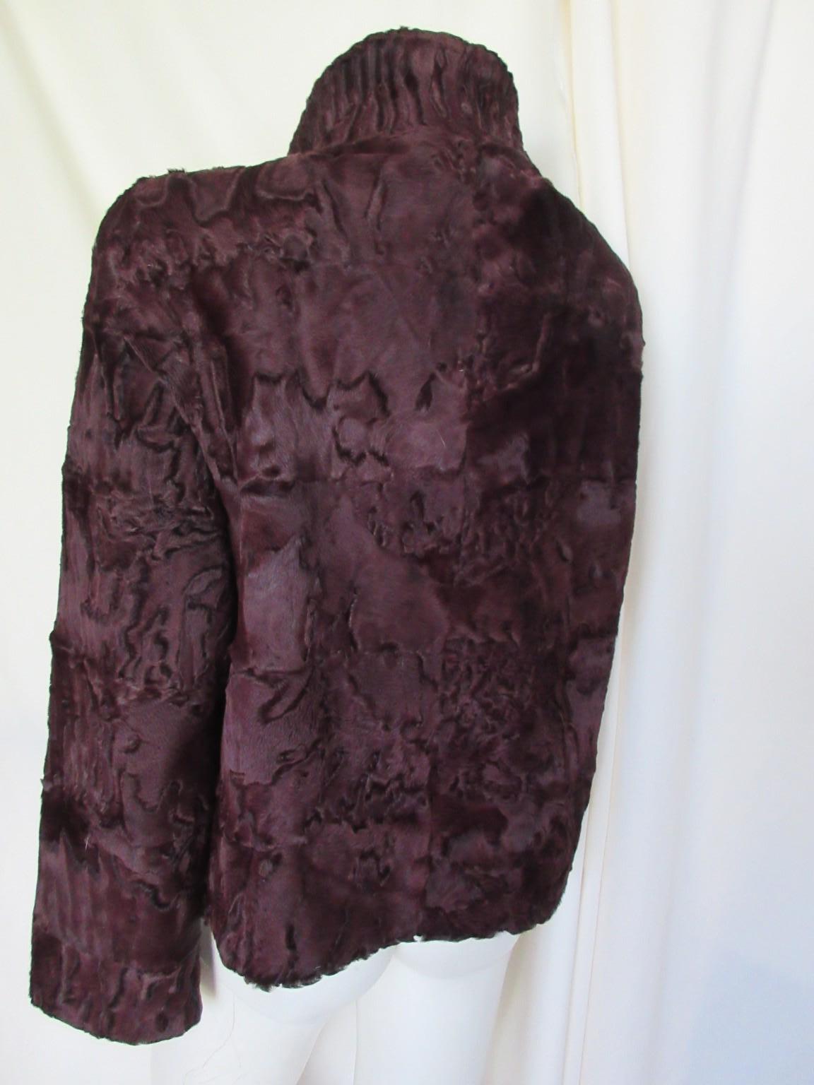 Women's or Men's Exclusive Swakara Lamb Fur Jacket Bordeaux For Sale
