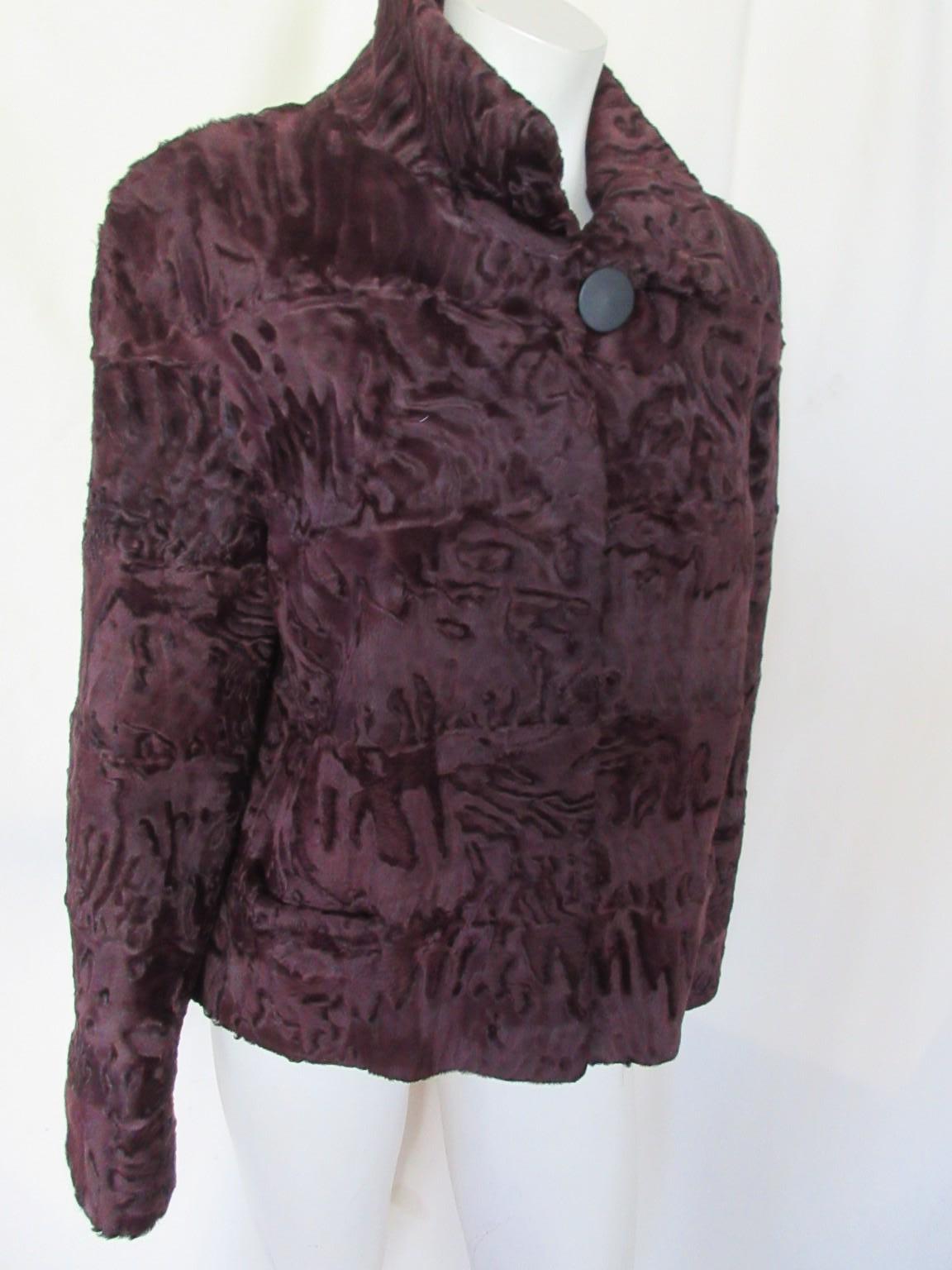Exclusive Swakara Lamb Fur Jacket Bordeaux For Sale 4