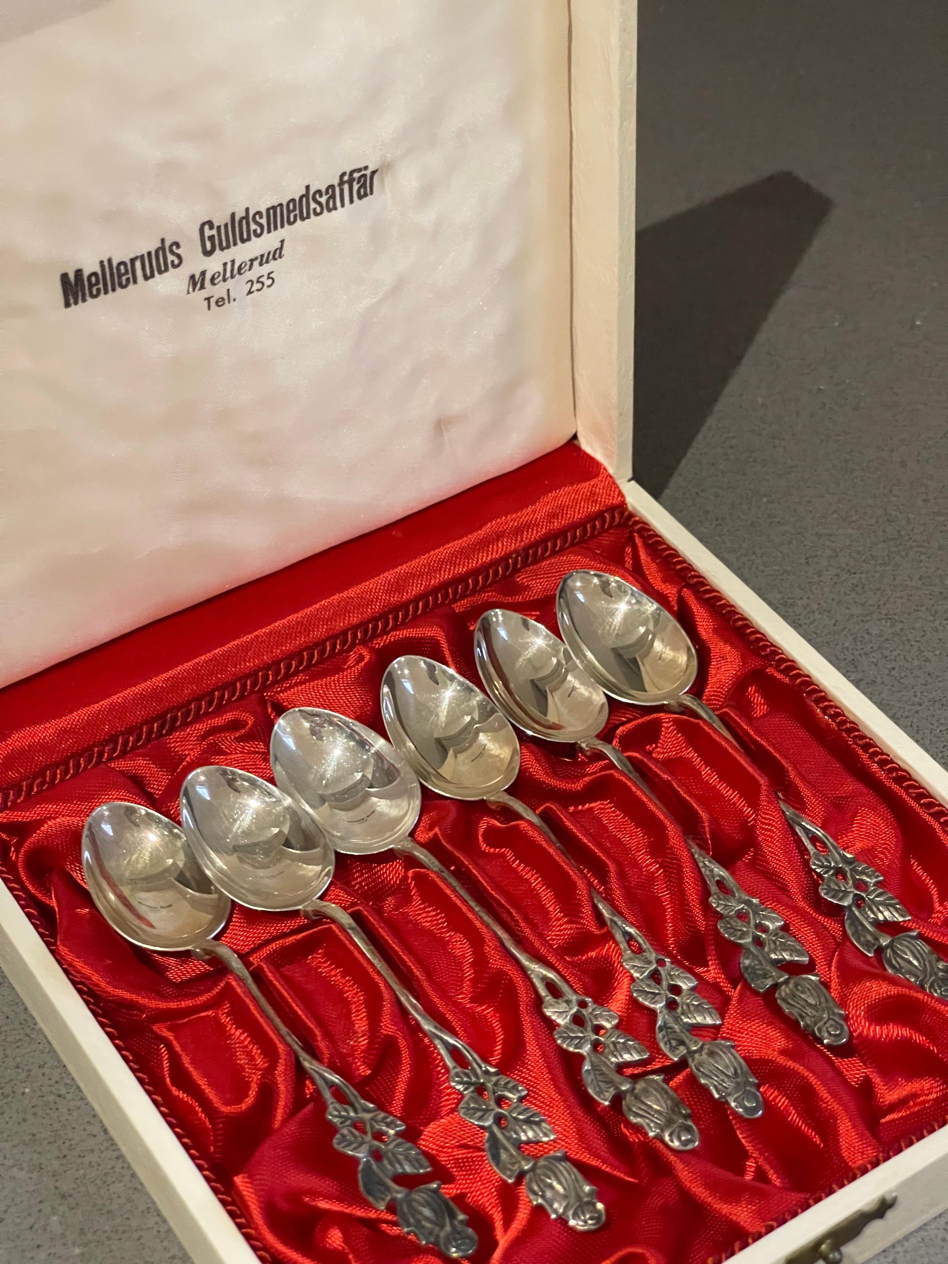Cucharillas de café exclusivas para té, 12 uds. Un par de Melleruds de plata de ley y cajas en venta 4