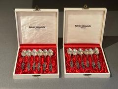 Exclusive Tea COFFEE SPOONS, 12 pcs. A Pair of Sterling Silver & Boxes Melleruds