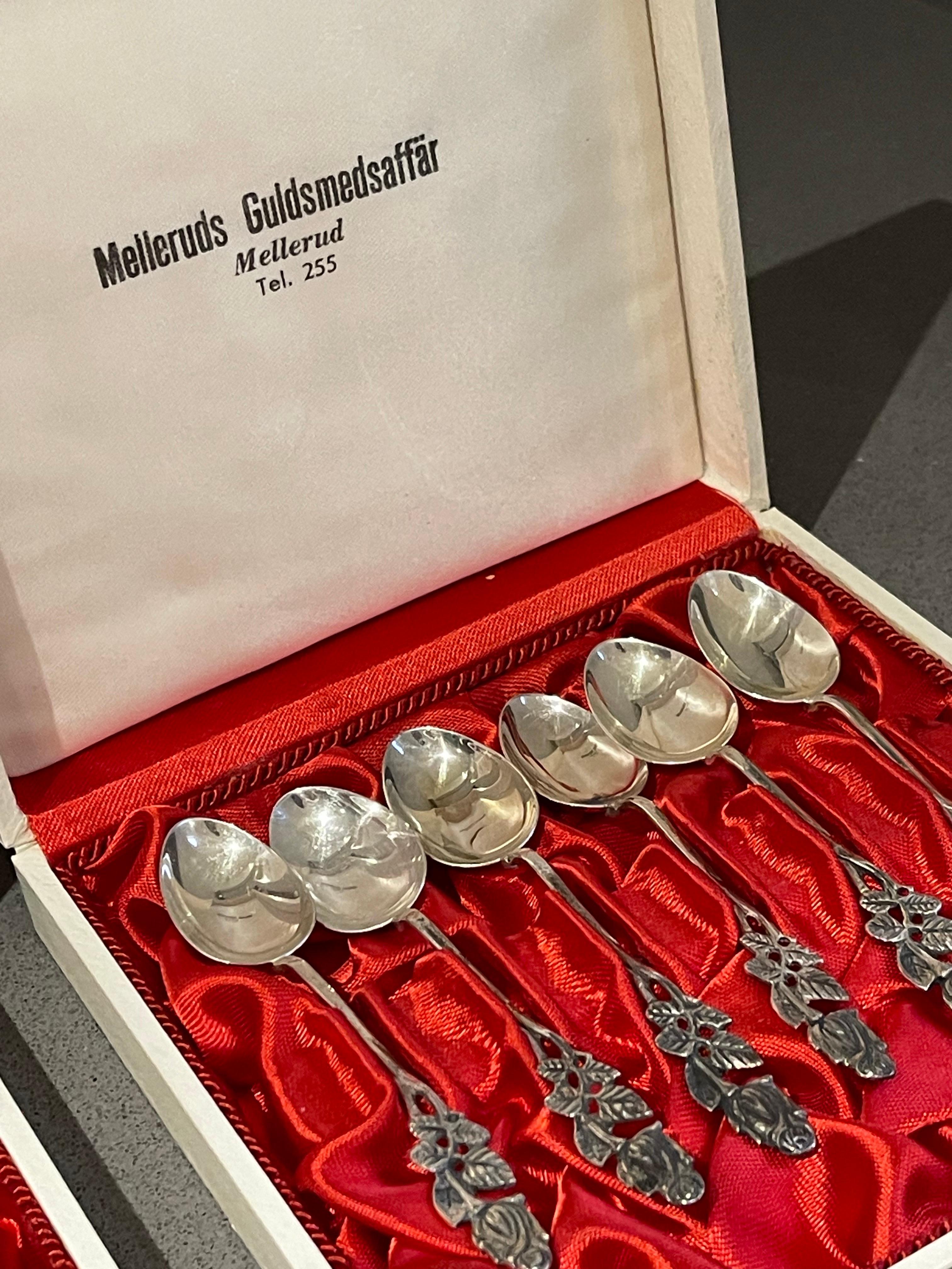 Cucharillas de café exclusivas para té, 12 uds. Un par de Melleruds de plata de ley y cajas Tallado en venta