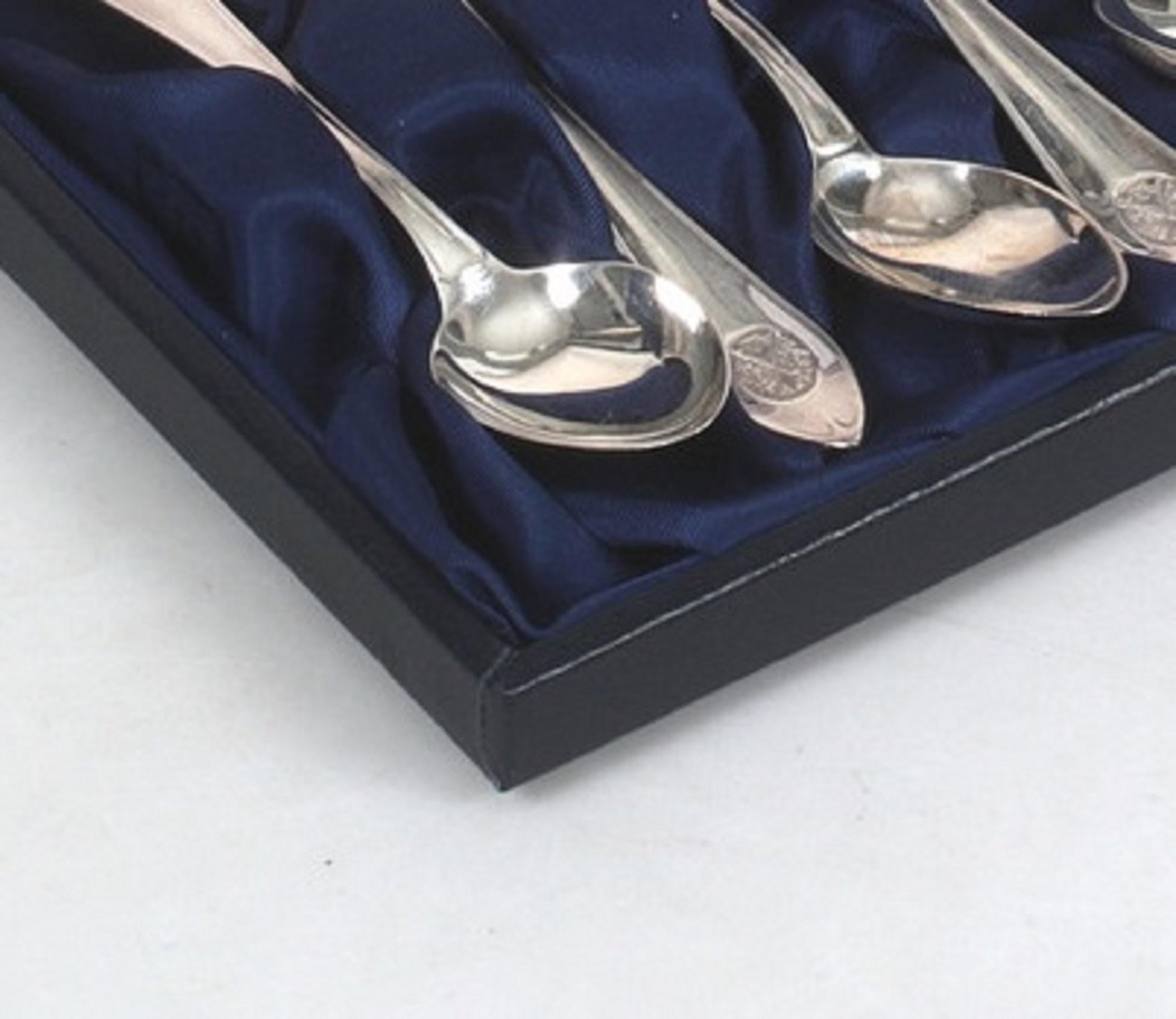 Carved Exclusive Tea COFFEE SPOONS, 12 pcs. Sterling Silver & Box, Markströms Guldsmed