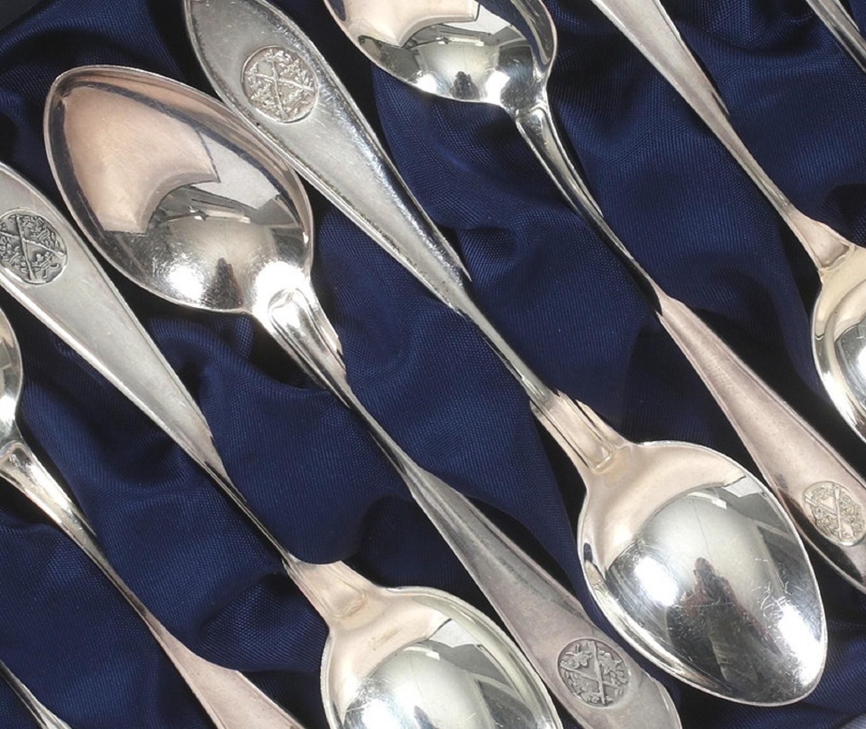 Exclusive Tea COFFEE SPOONS, 12 pcs. Sterling Silver & Box, Markströms Guldsmed In Excellent Condition In Wembley, GB