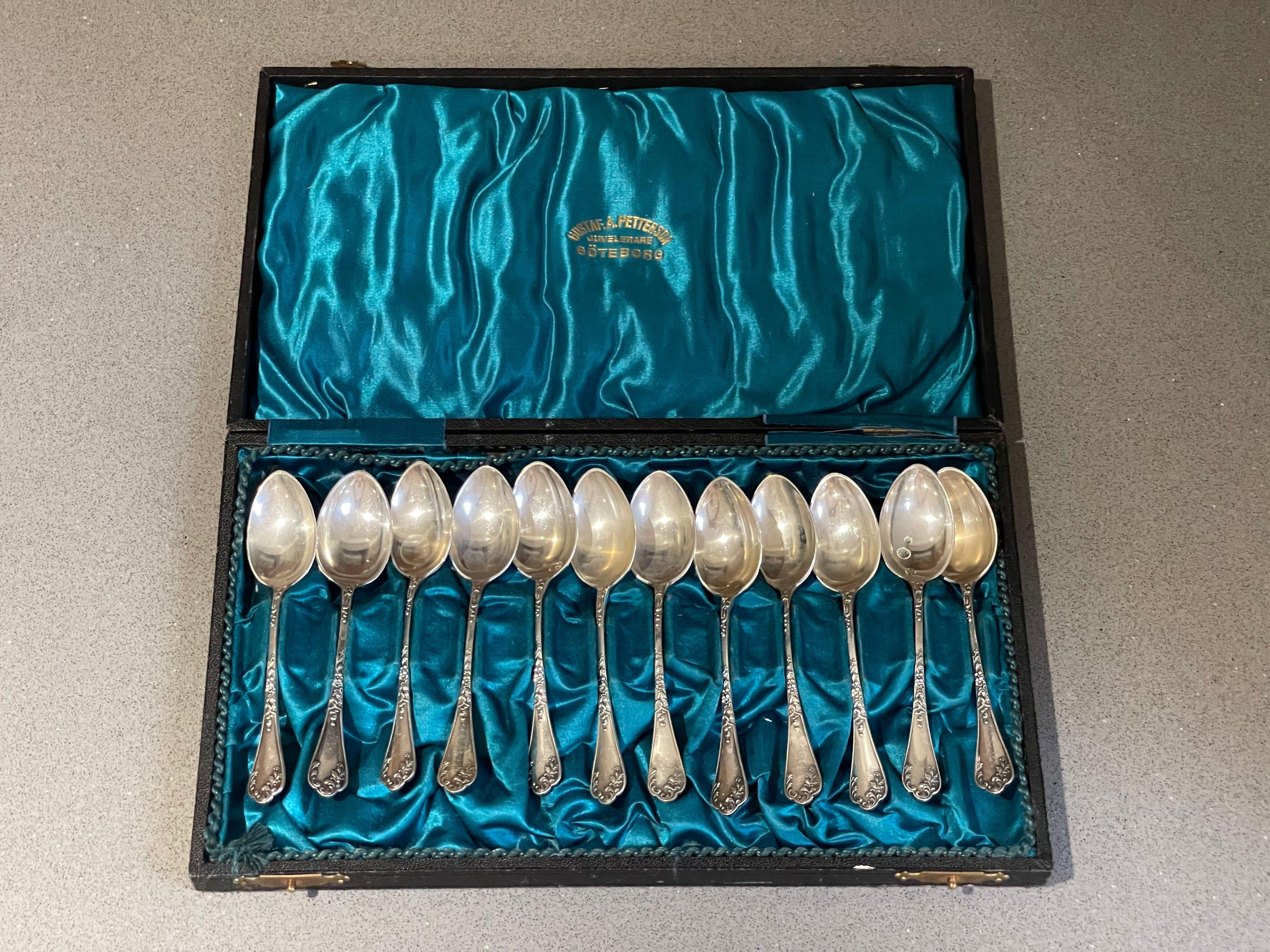 Cucharillas de café exclusivas para té, 12 uds. Plata de ley y caja, Model Olga en venta 4