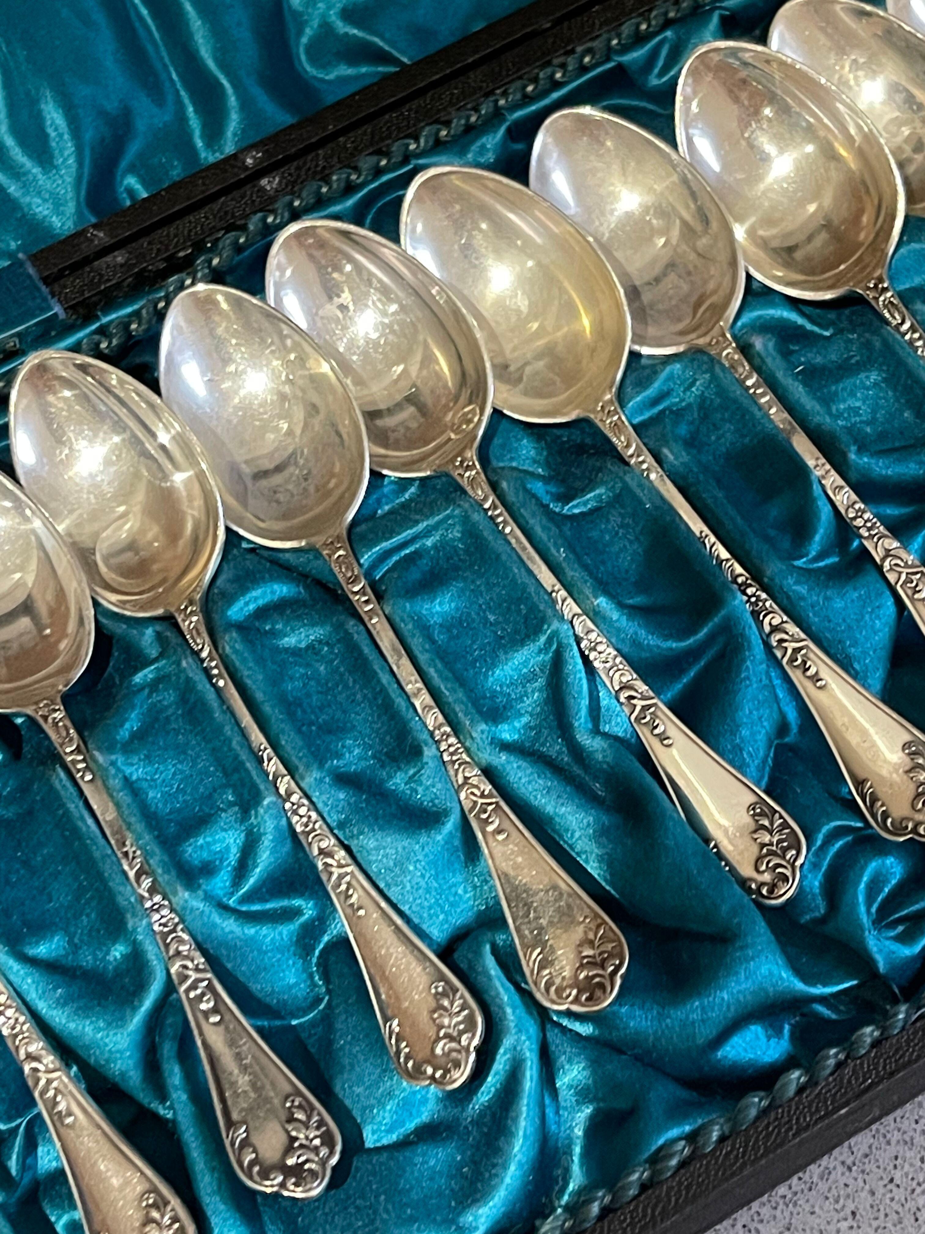 Cucharillas de café exclusivas para té, 12 uds. Plata de ley y caja, Model Olga en venta 5