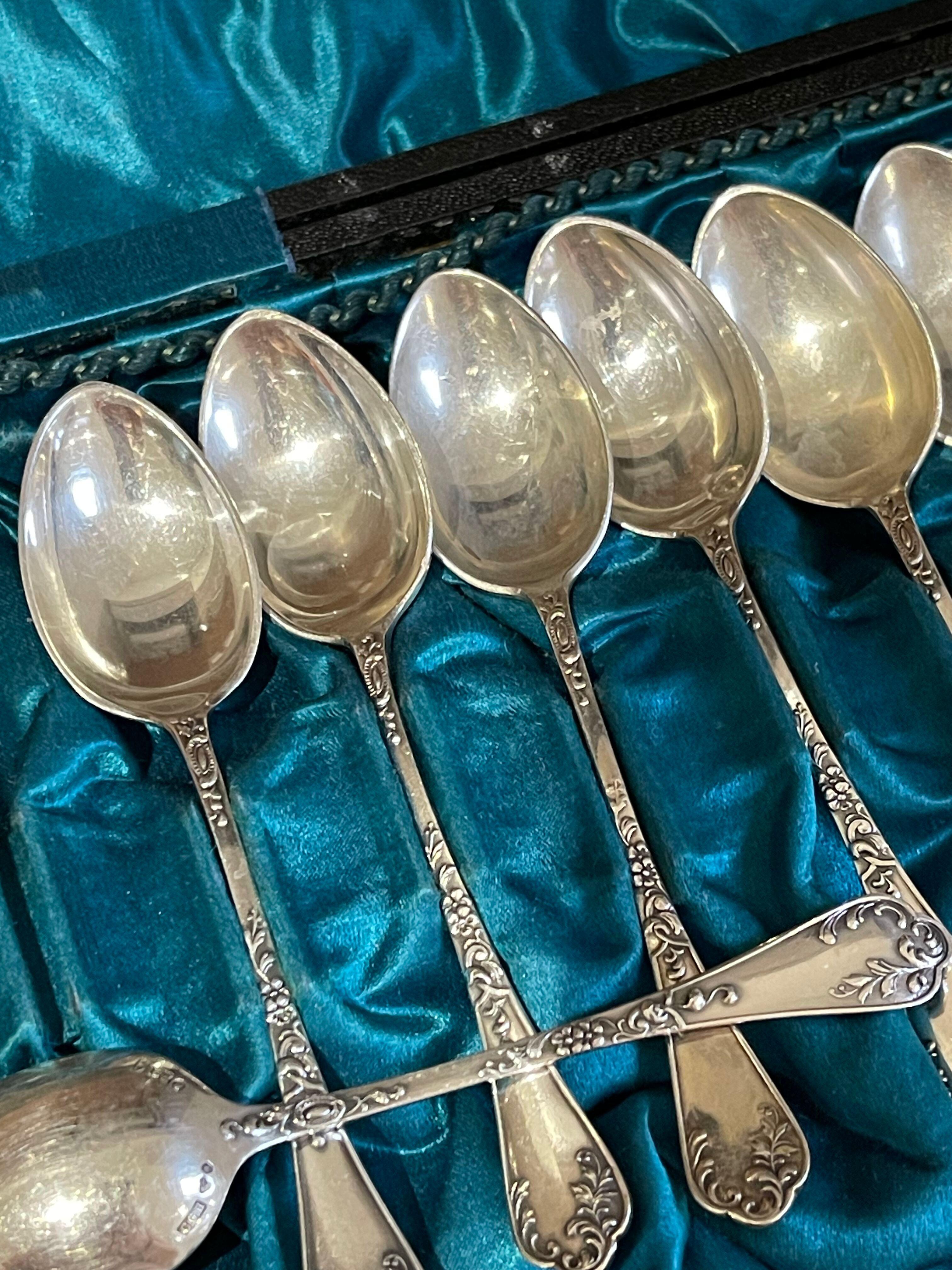 Cucharillas de café exclusivas para té, 12 uds. Plata de ley y caja, Model Olga en venta 6