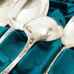 Exclusive Tea COFFEE SPOONS, 12 pcs. Sterling Silver & Box, Model Olga