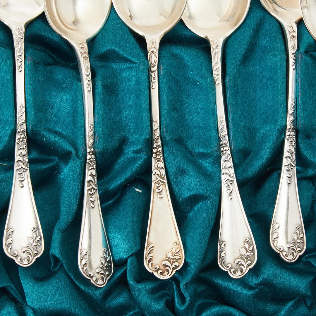 Cucharillas de café exclusivas para té, 12 uds. Plata de ley y caja, Model Olga Art Decó en venta