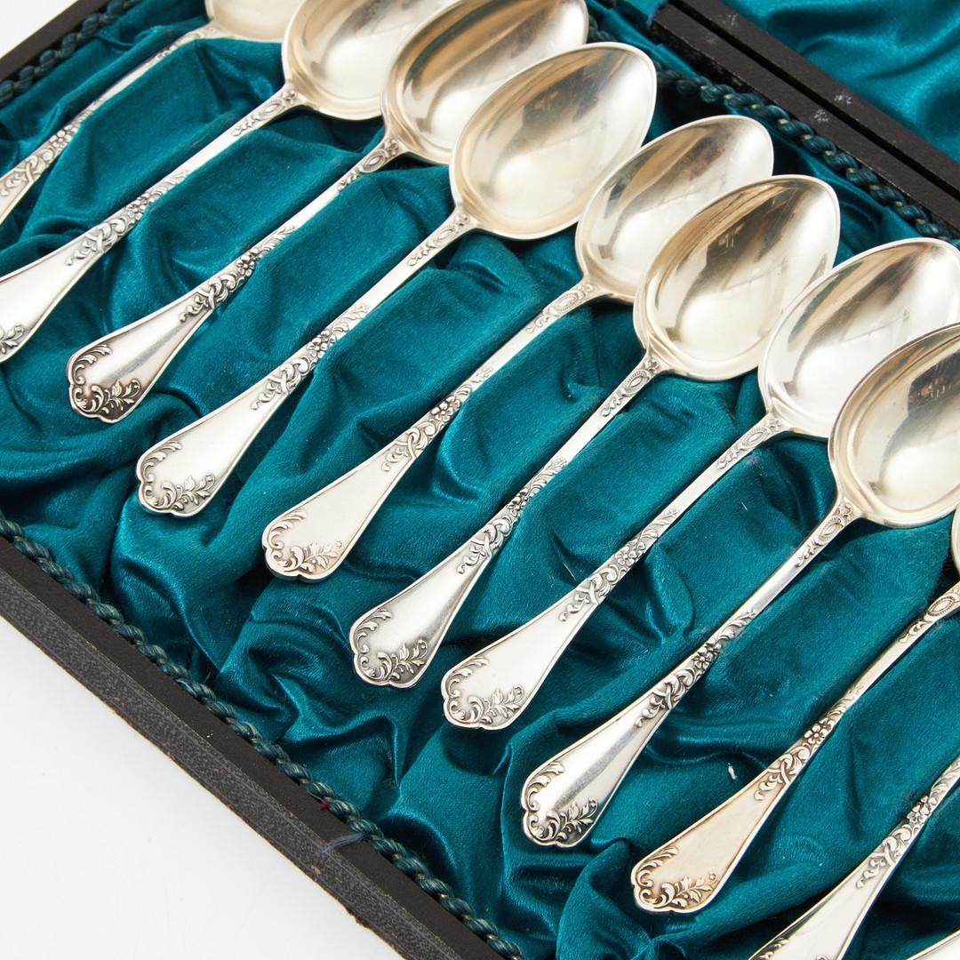Cucharillas de café exclusivas para té, 12 uds. Plata de ley y caja, Model Olga Sueco en venta