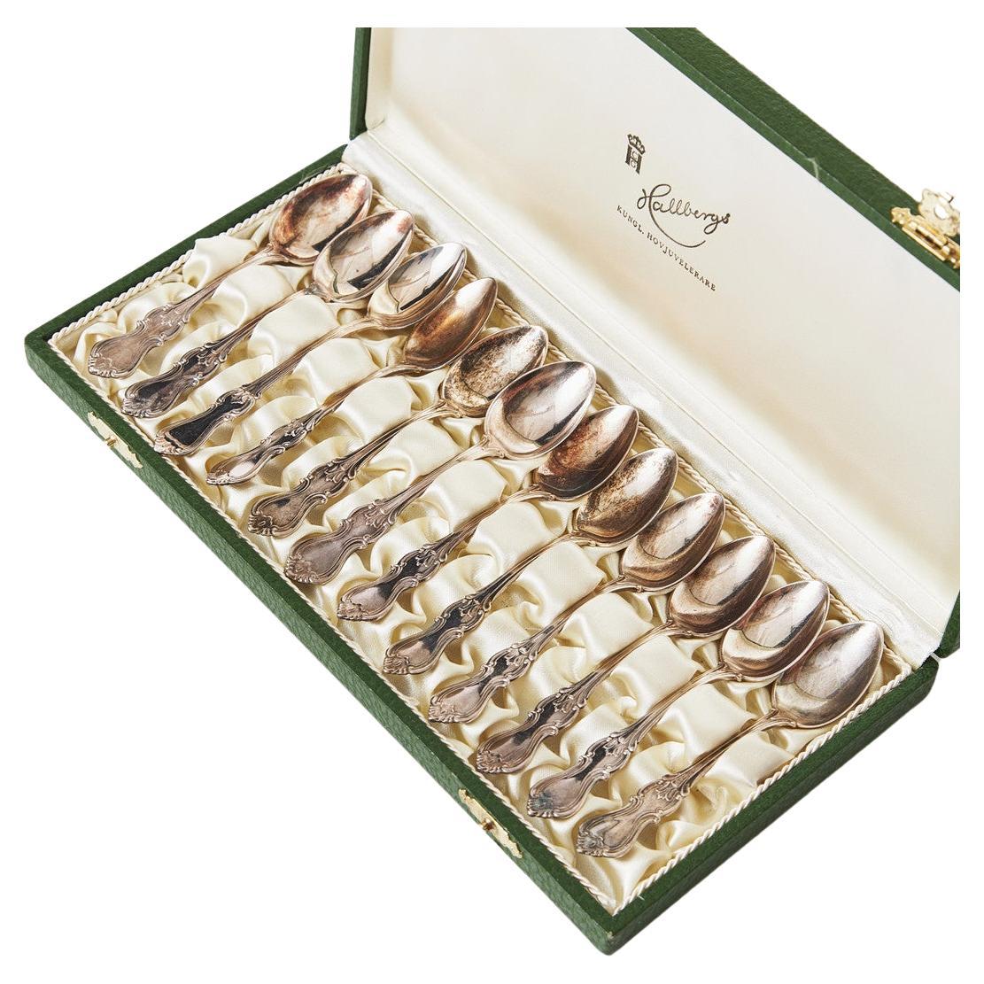 Exclusive Tea COFFEE SPOONS, 12 pcs. Sterling Silver & Box, Model Olga For Sale