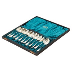 Exclusive Tea COFFEE SPOONS, 12 pcs. Sterling Silver & Box, Model Olga