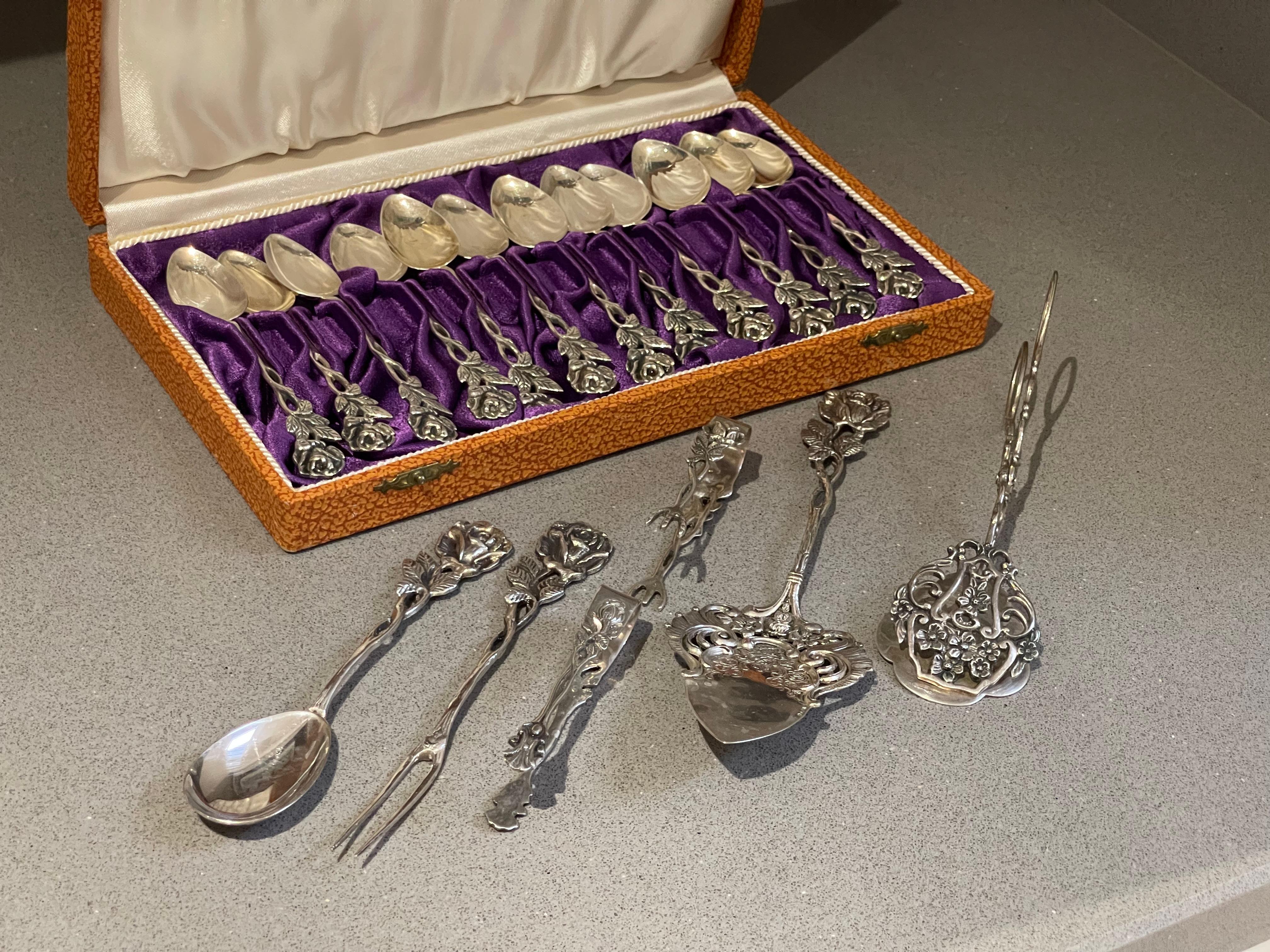 Cucharillas de café exclusivas para té, 12 uds. Espátula y TONOS para Tartas de Plata de Ley y Caja. en venta 7