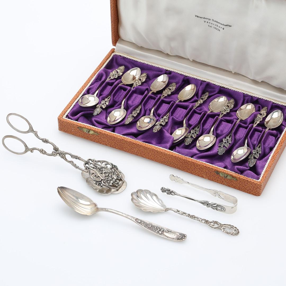 Cucharillas de café exclusivas para té, 12 uds. Espátula y TONOS para Tartas de Plata de Ley y Caja. Art Decó en venta